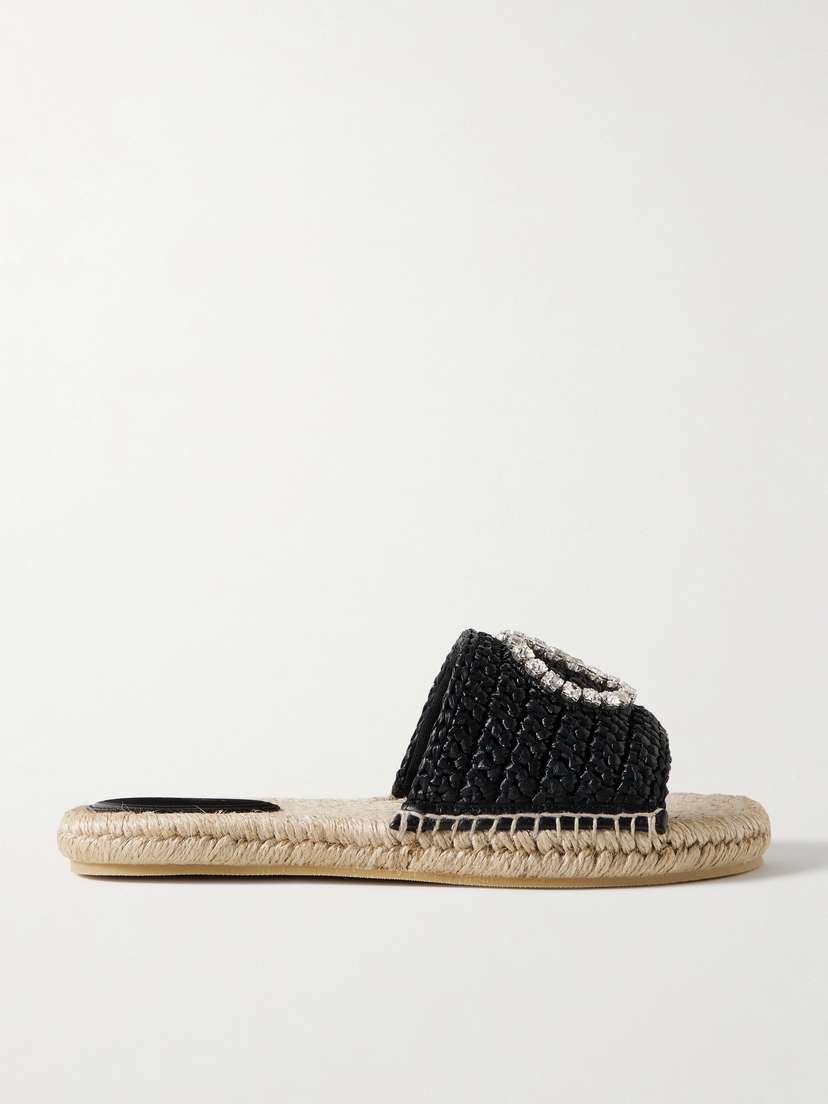 Gucci Cora Crystal-embellished Raffia Espadrille Sandals