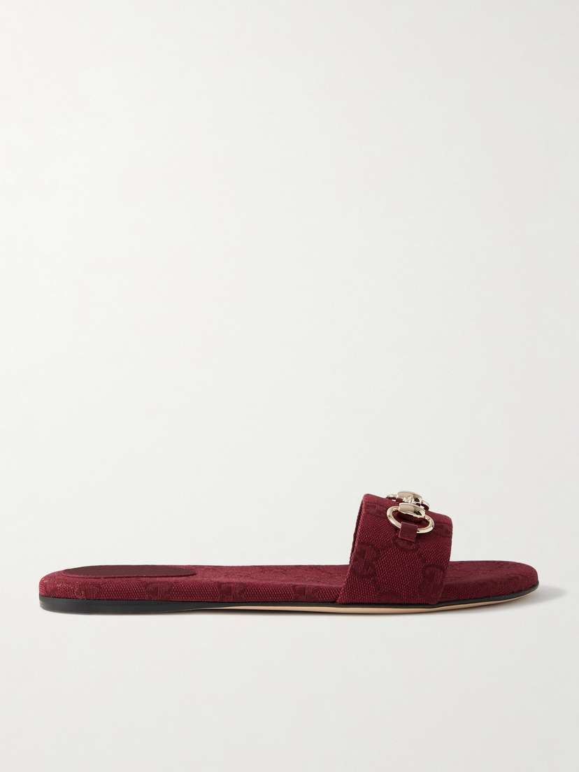 Gucci Siaga Horsebit-detailed Canvas-jacquard Slides
