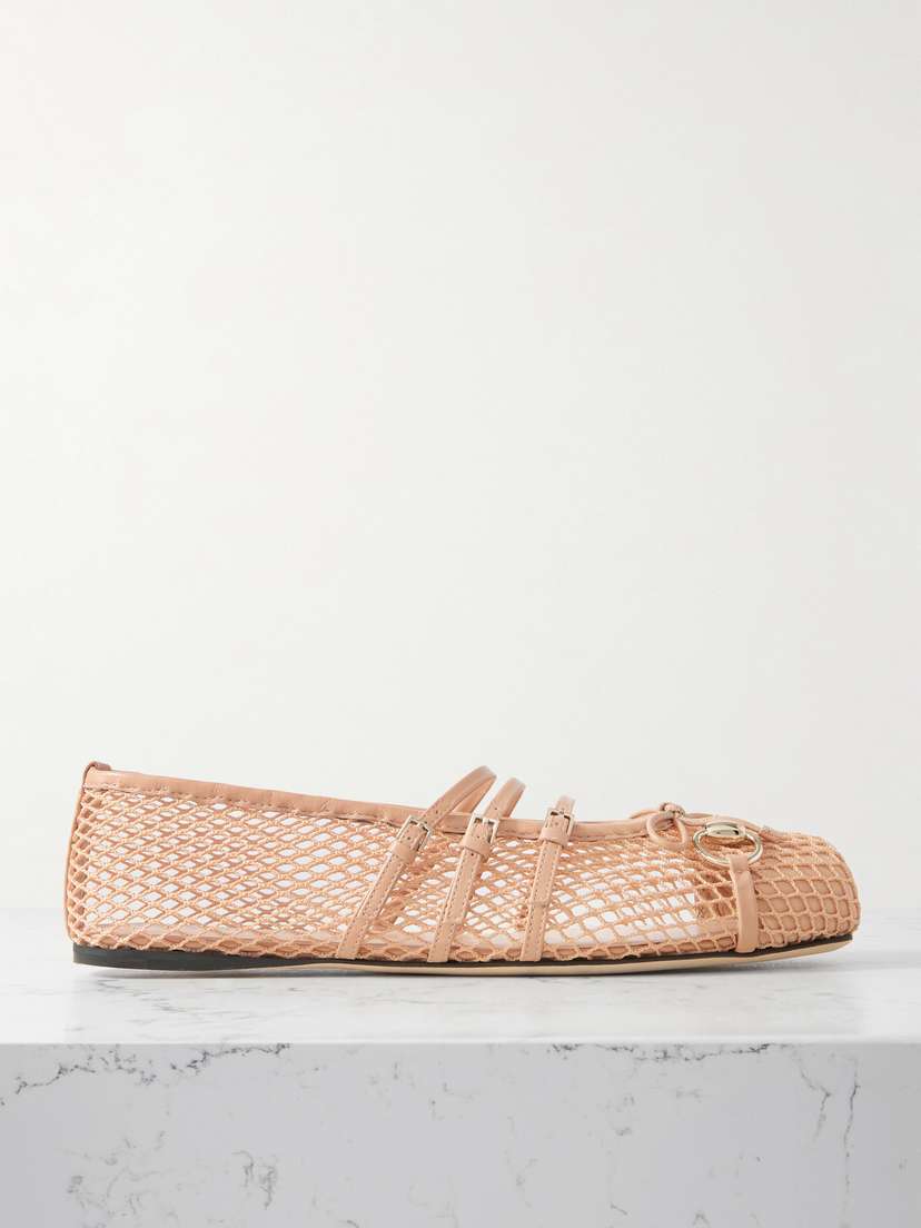 Gucci Horsebit Ballerina Patent Leather-trimmed Mesh Flats