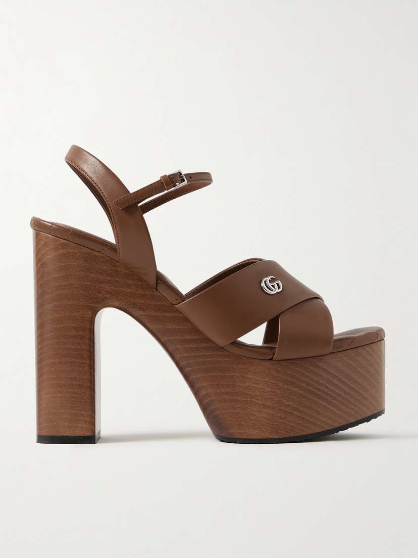 Gucci New Marmont Gg Logo-embellished Leather Platform Sandals
