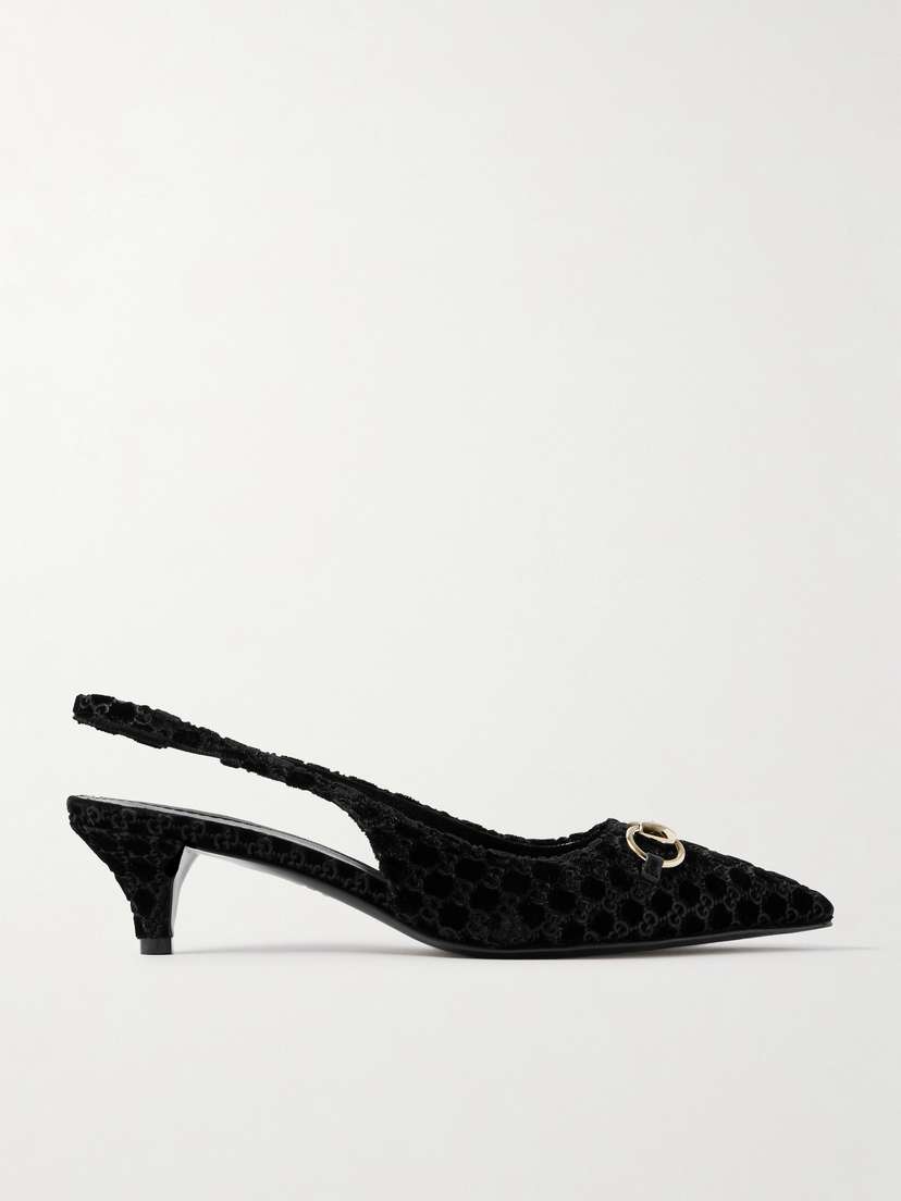Gucci Erin Horsebit-embellished Devoré-velvet Slingback Pumps