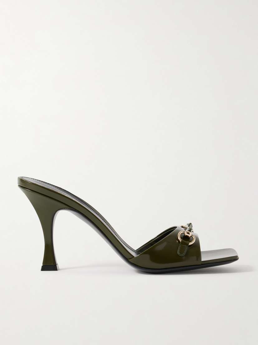 Gucci Selene Horsebit-embellished Patent-leather Mules