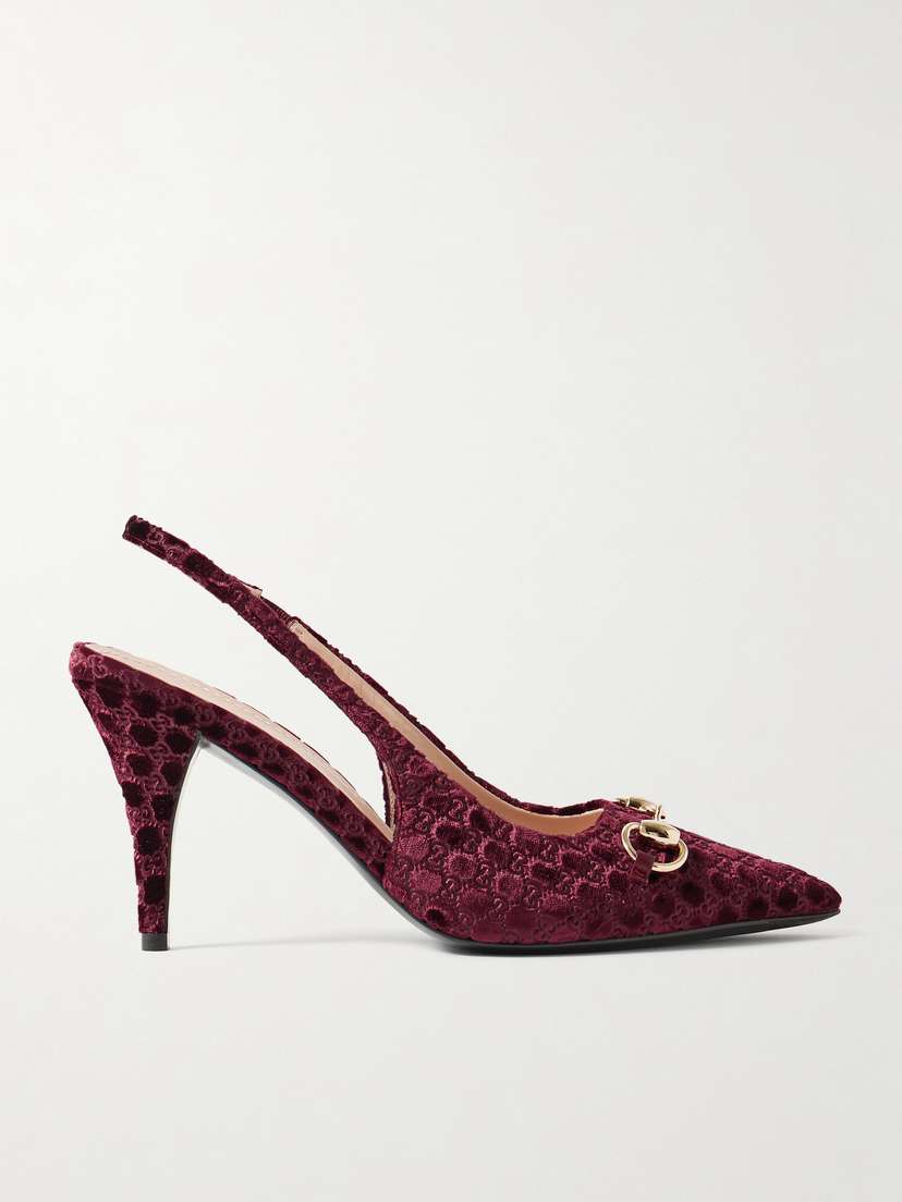 Gucci Erin Horsebit-embellished Devoré-velvet Slingback Pumps