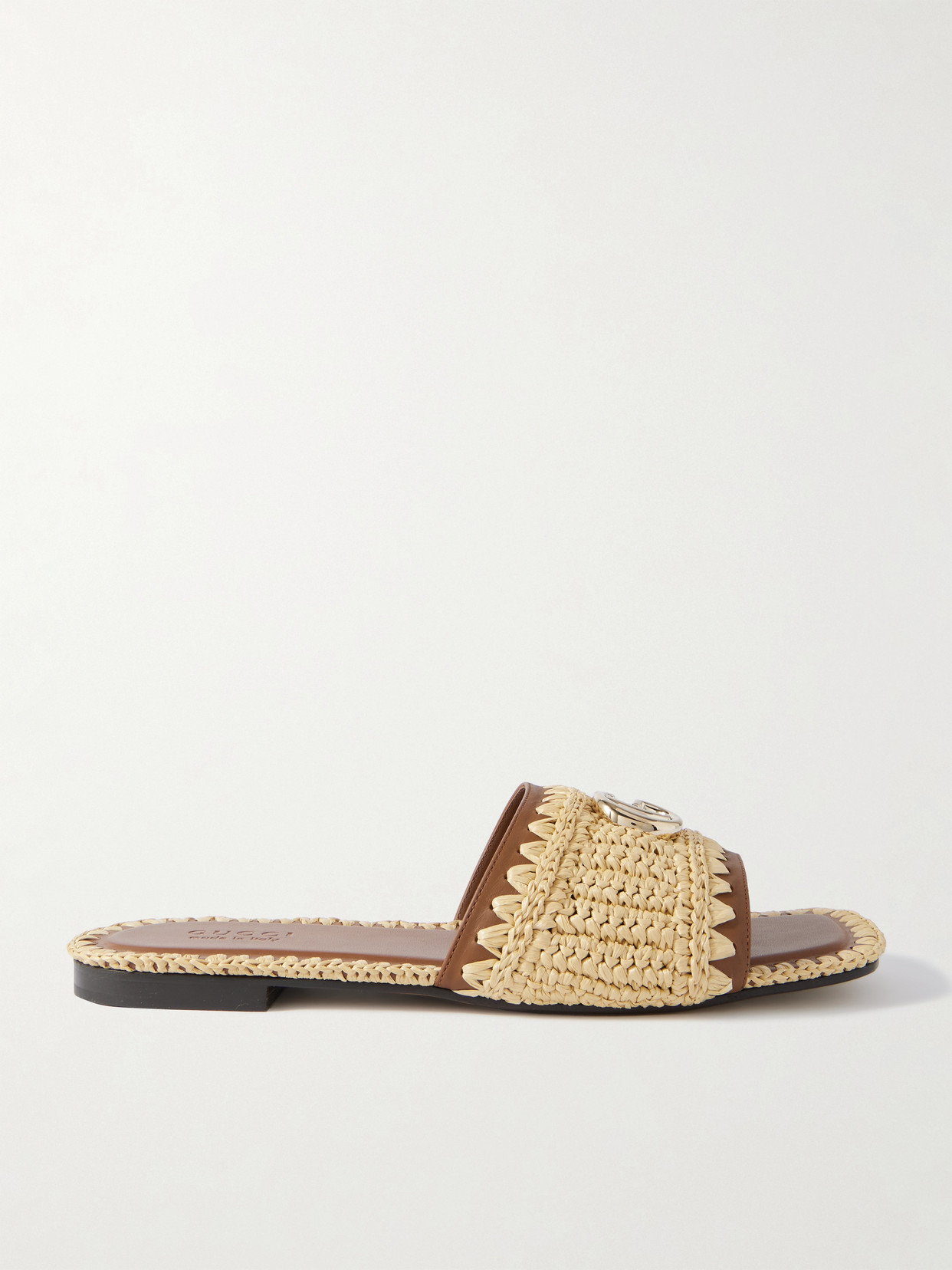 Gucci - Marmont Gg Leather And Raffia Slides - Neutrals