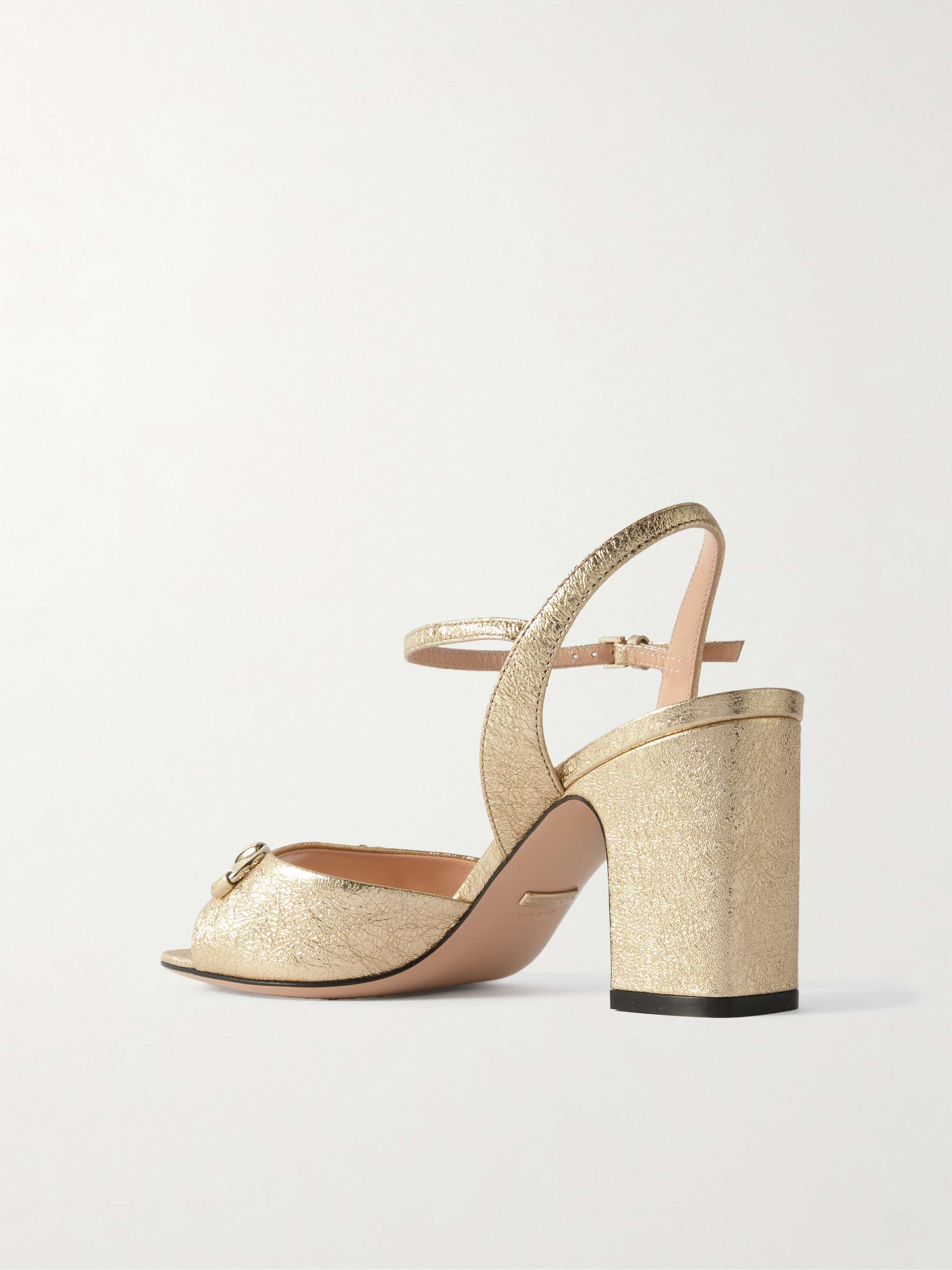 GUCCI Lady Horsebit metallic textured-leather sandals | NET GUCCI Lady Horsebit metallic textured-leather sandals | NET