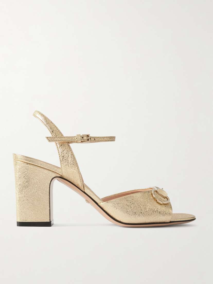 Gucci Lady Horsebit Metallic Textured-leather Sandals