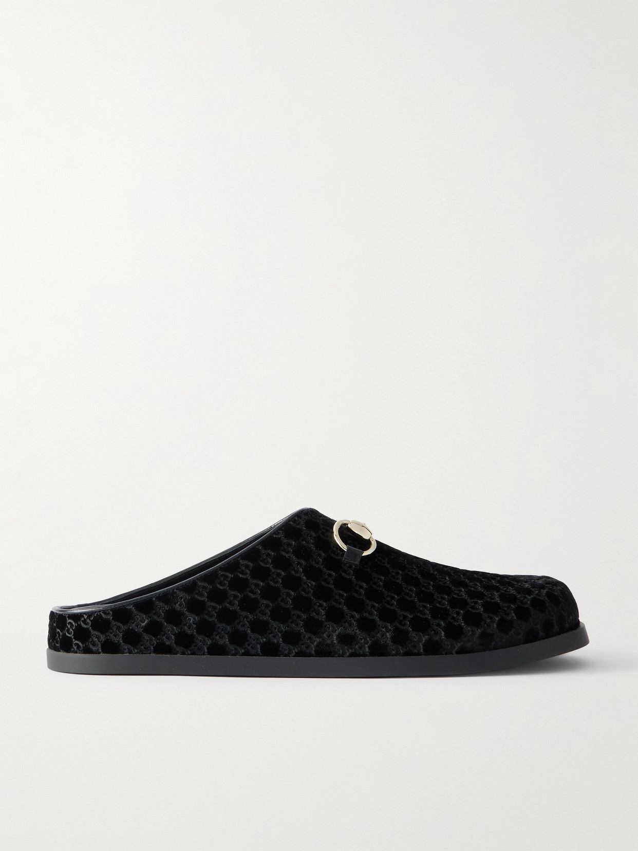 Gucci - New Sol Horsebit-detailed Leather-trimmed Velvet Slippers - Black