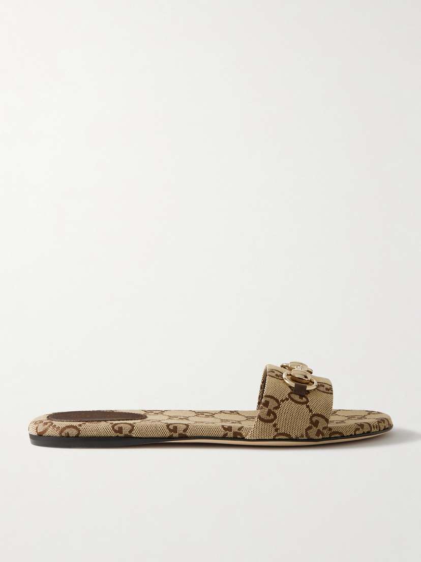 Gucci Siaga Horsebit-detailed Canvas-jacquard Slides