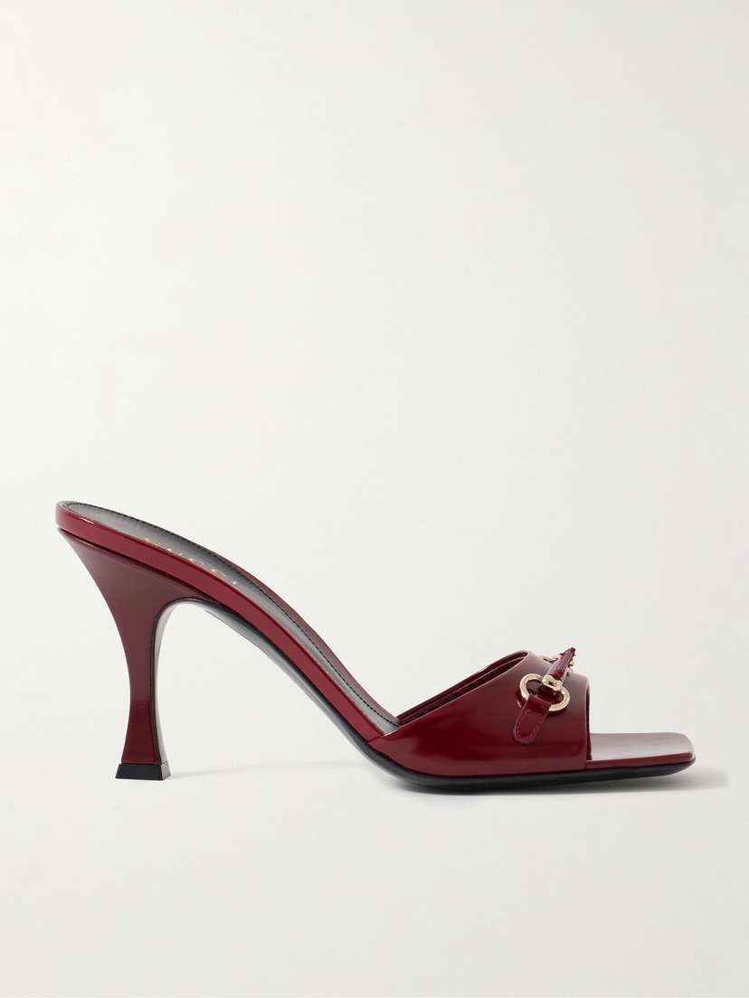 Gucci Selene Horsebit-embellished Patent-leather Mules