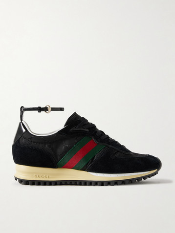 Gucci Nora webbing and leather-trimmed suede and canvas-jacquard sneakers