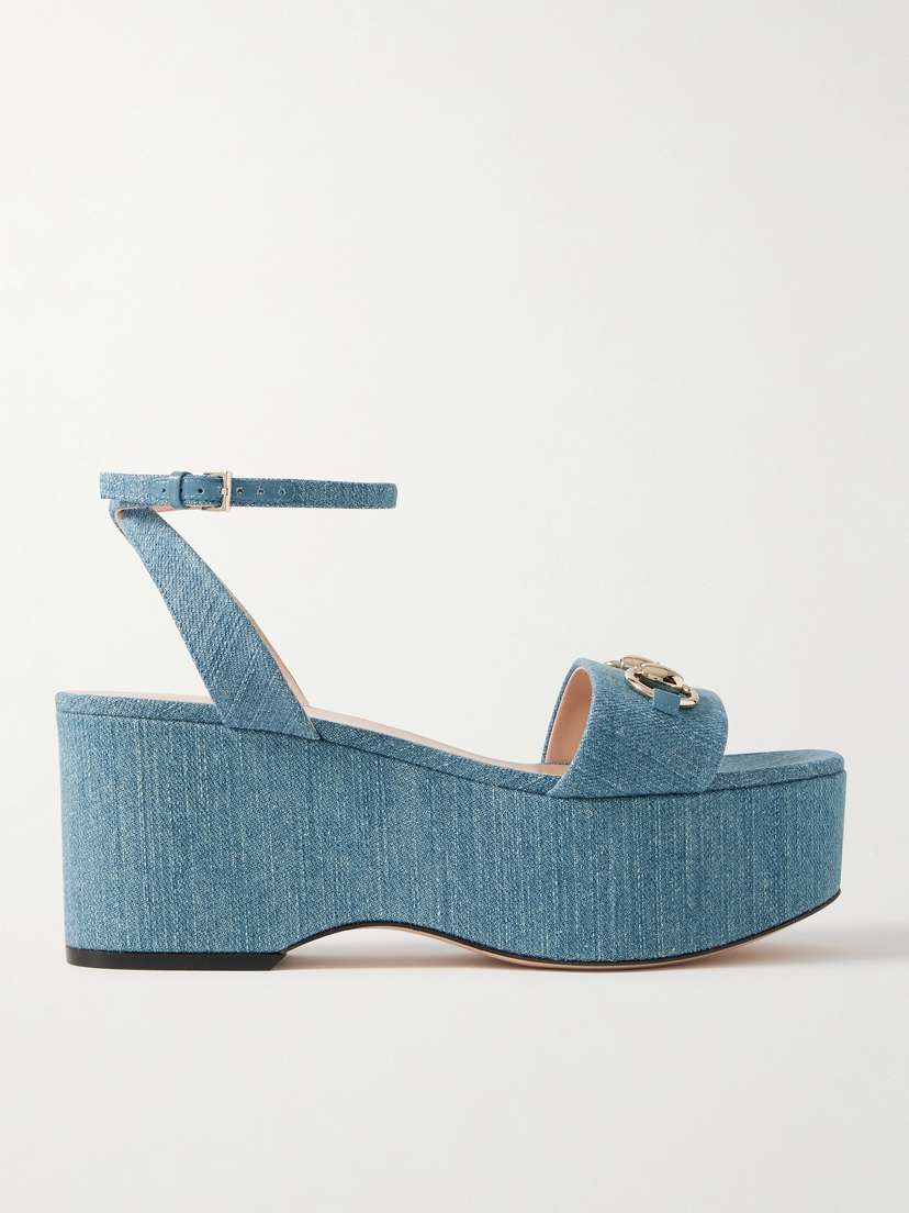 Gucci Lady Horsebit-embellished Denim Platform Sandals