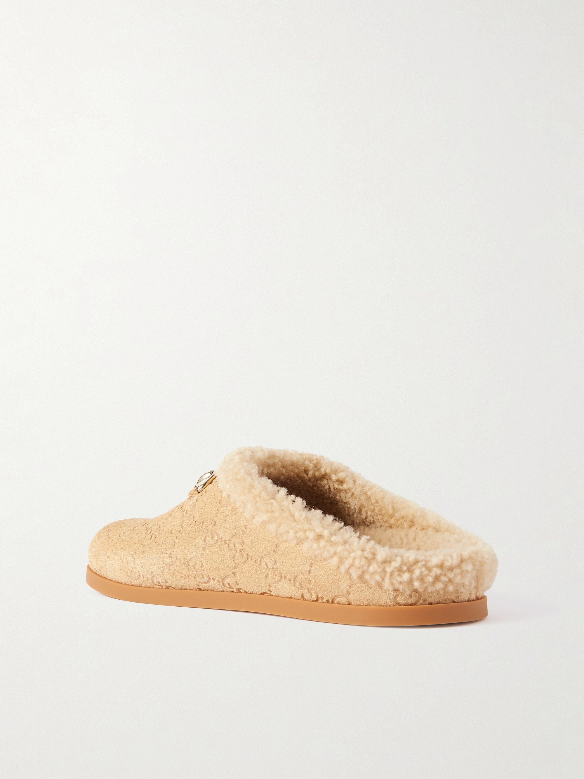 Gucci Sol horsebit-detailed debossed shearling mules