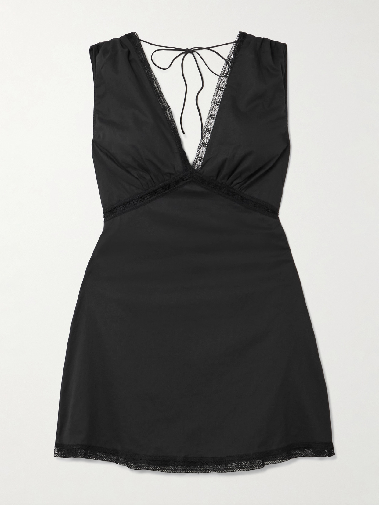 Faithfull Denise Lace-trimmed Cotton-voile Mini Dress In Black