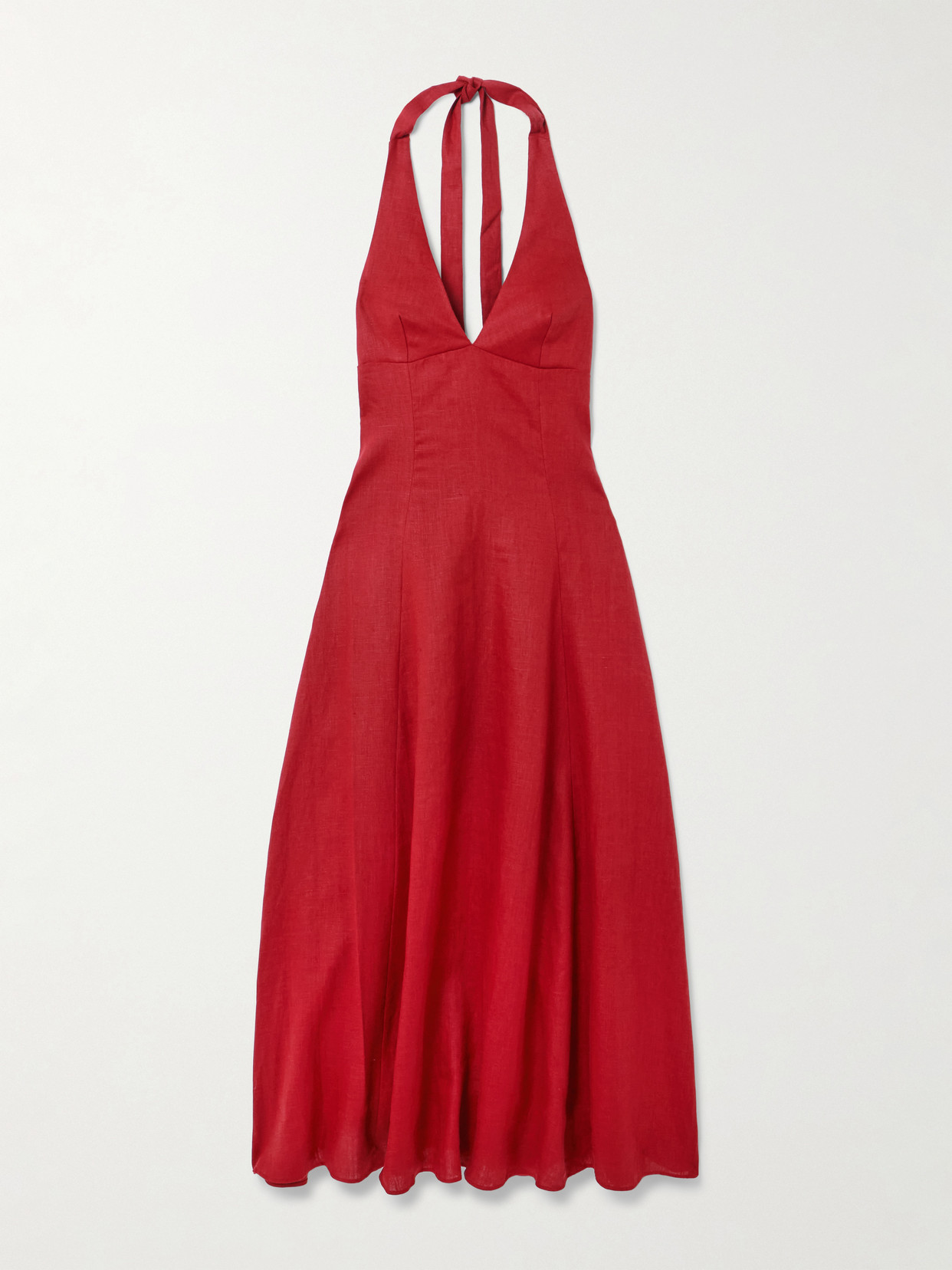 Faithfull Marais Linen Halterneck Midi Dress In Red