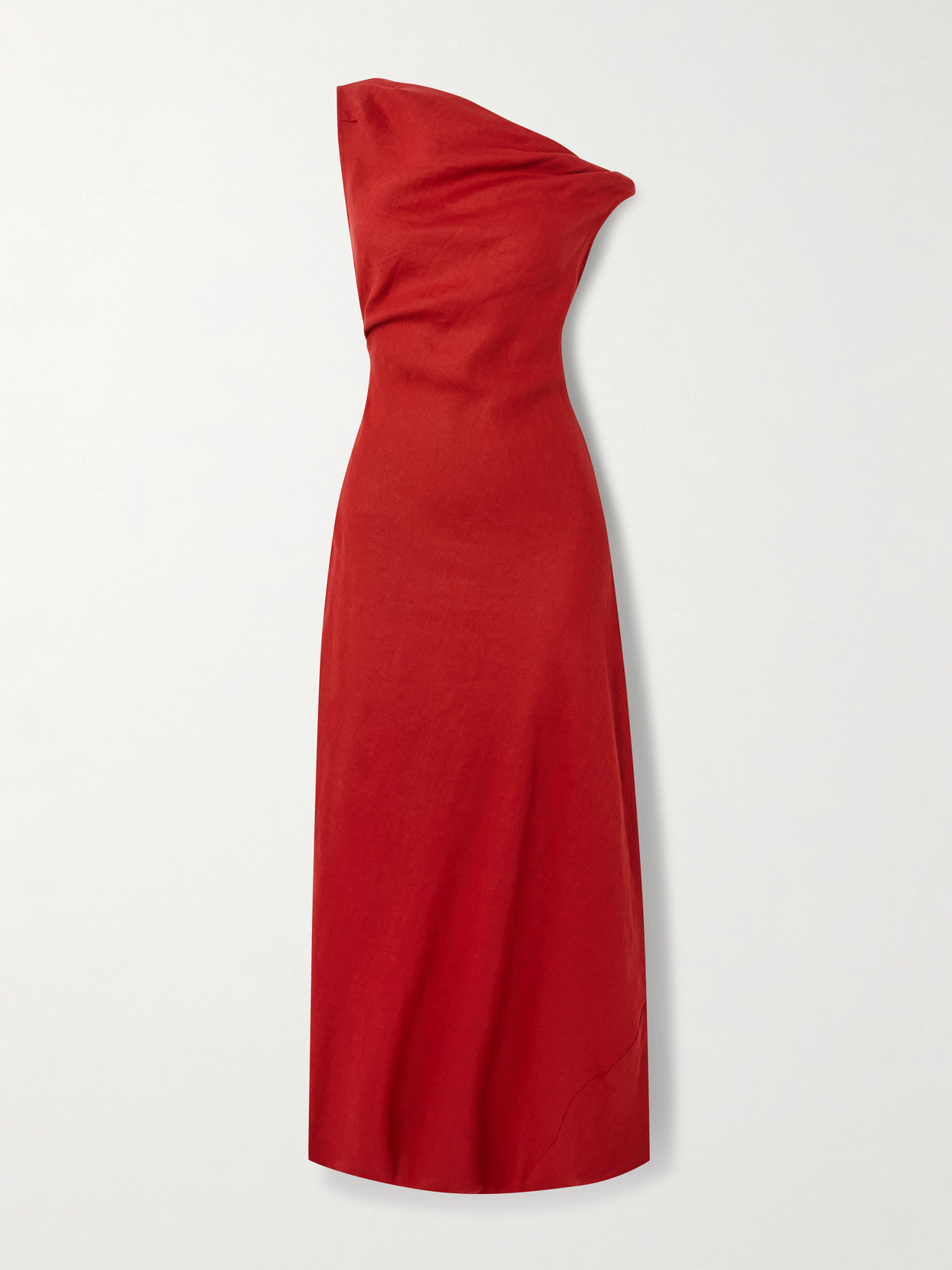 Faithfull Suis Off-the-shoulder Draped Linen Midi Dress In Red