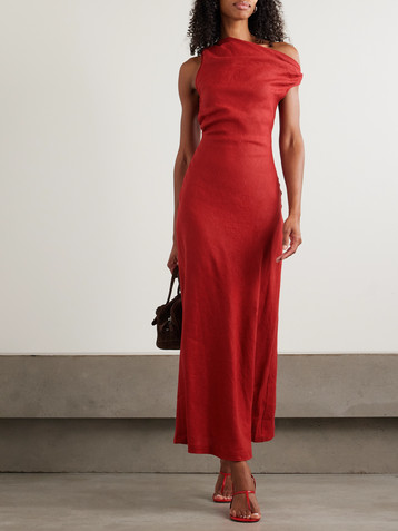 Faithfull Suis off-the-shoulder draped linen midi dress