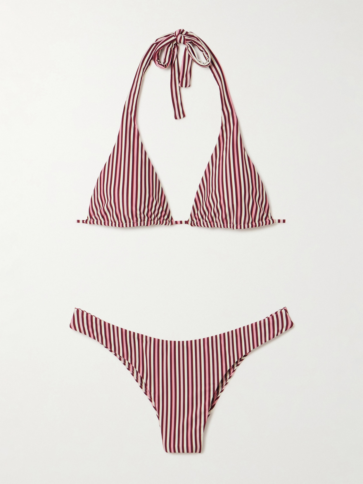 Faithfull Kassia + Bebe Striped Stretch-econyl® Triangle Bikini In Pink