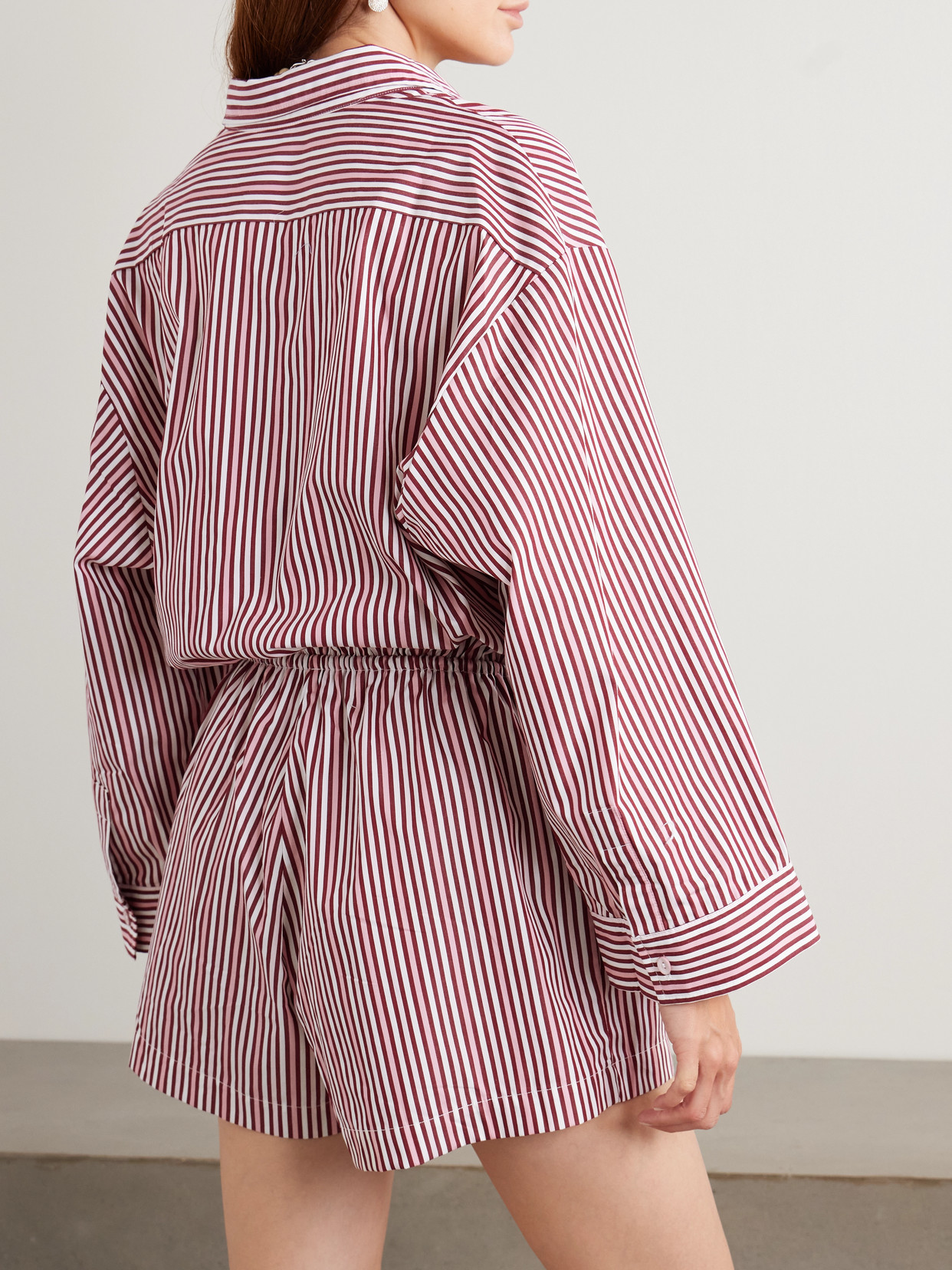 Faithfull Freja Striped Cotton-poplin Playsuit In Pink