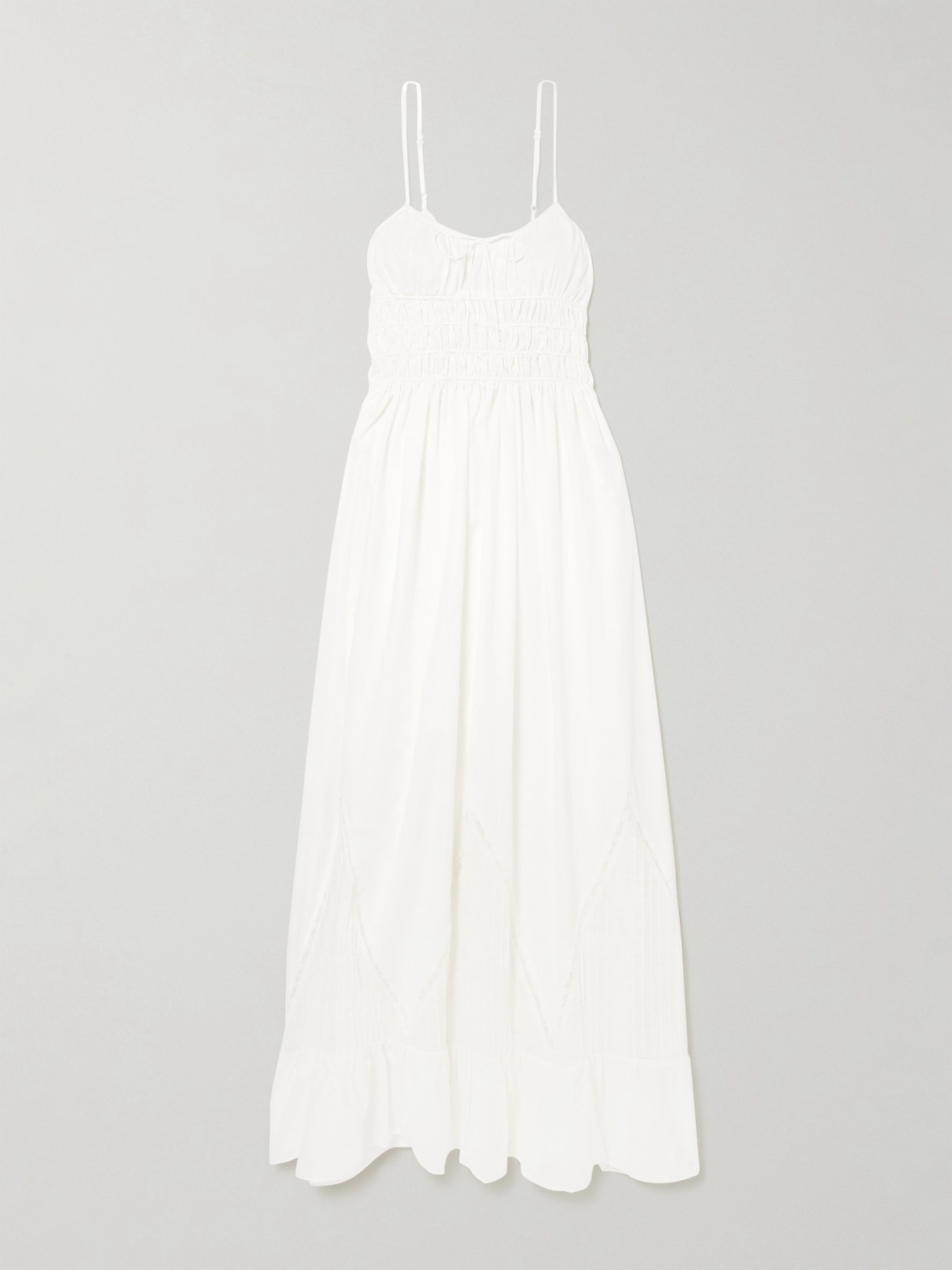 Faithfull Meline Lace-trimmed Pintucked Shirred Cotton-voile Maxi Dress