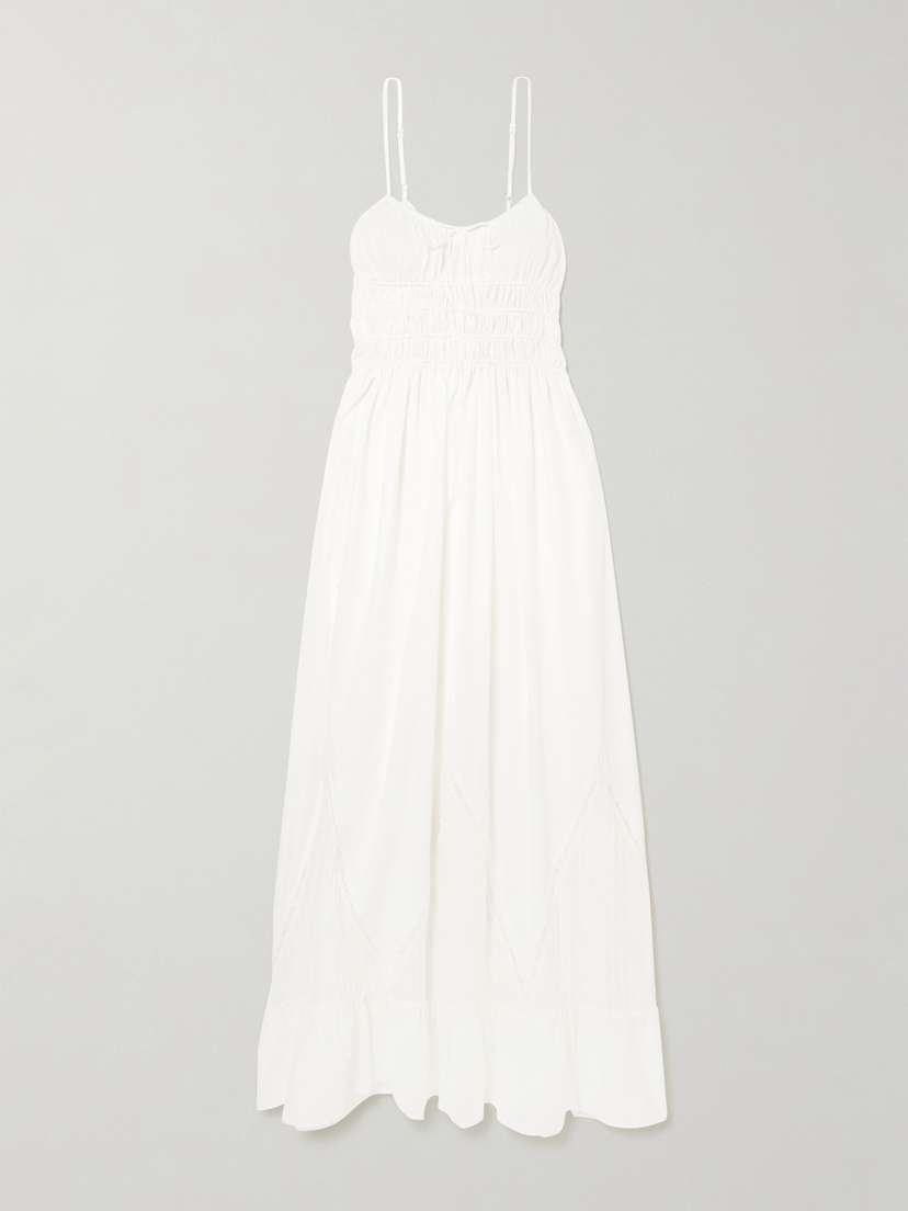 Faithfull Meline Lace-trimmed Pintucked Shirred Cotton-voile Maxi Dress