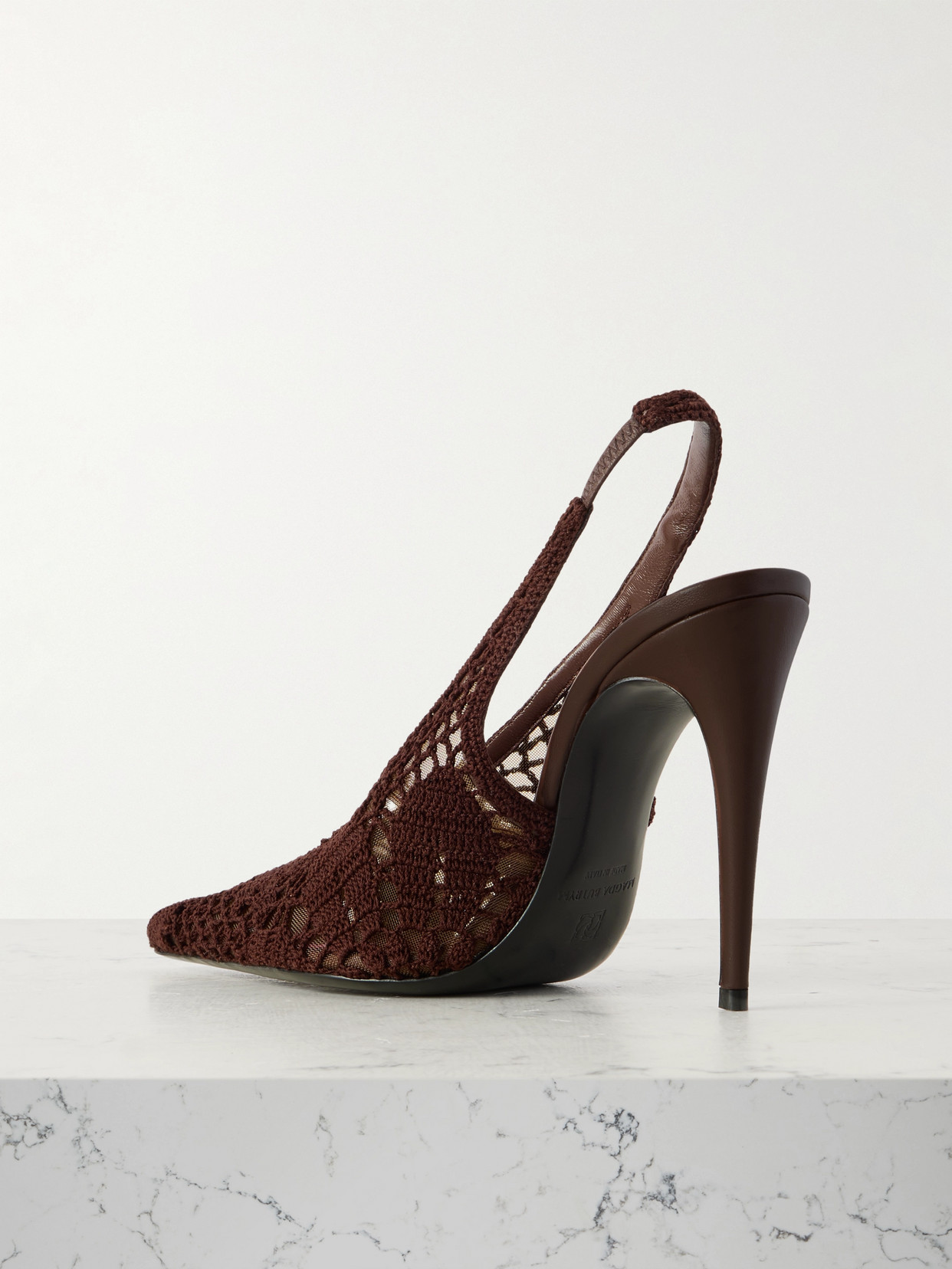 Magda Butrym Leather-trimmed Crocheted Mesh Slingback Pumps In Brown