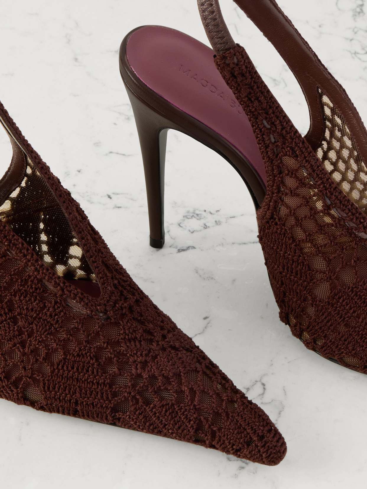 Magda Butrym Leather-trimmed Crocheted Mesh Slingback Pumps In Brown