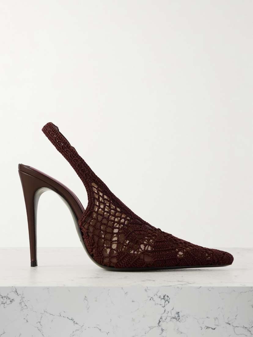 Magda Butrym Leather-trimmed Crocheted Mesh Slingback Pumps