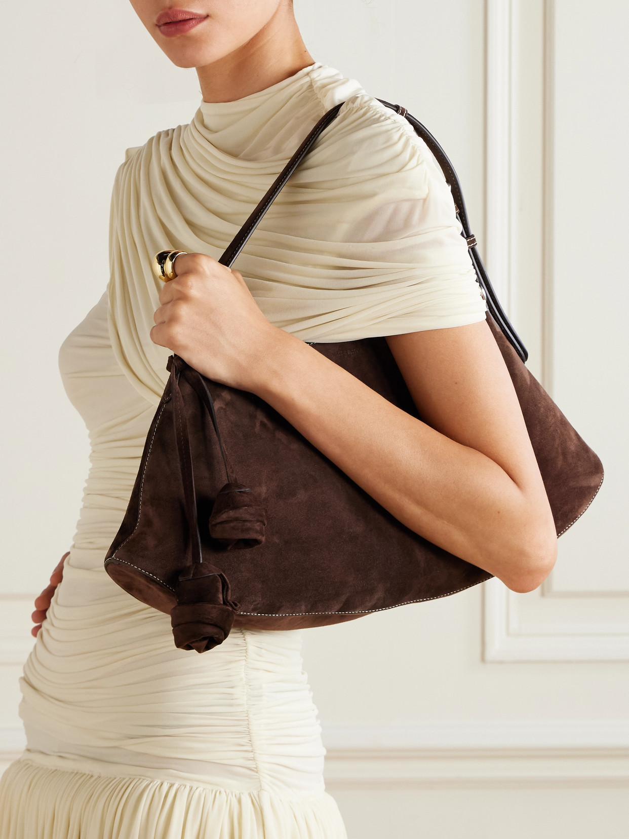 Magda Butrym Maya Suede Shoulder Bag In Brown