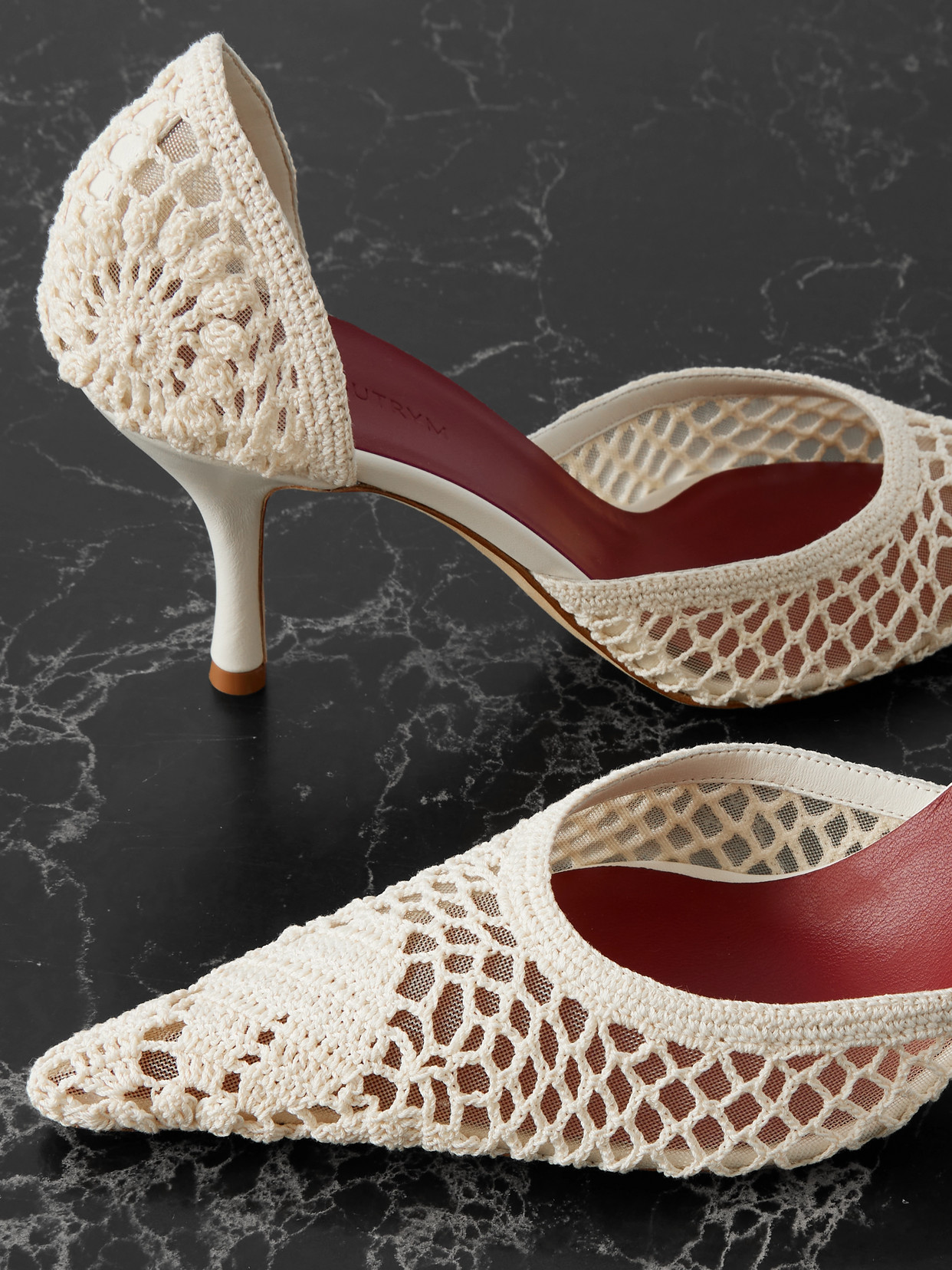 Magda Butrym Leather-trimmed Crocheted Mesh Pumps In White