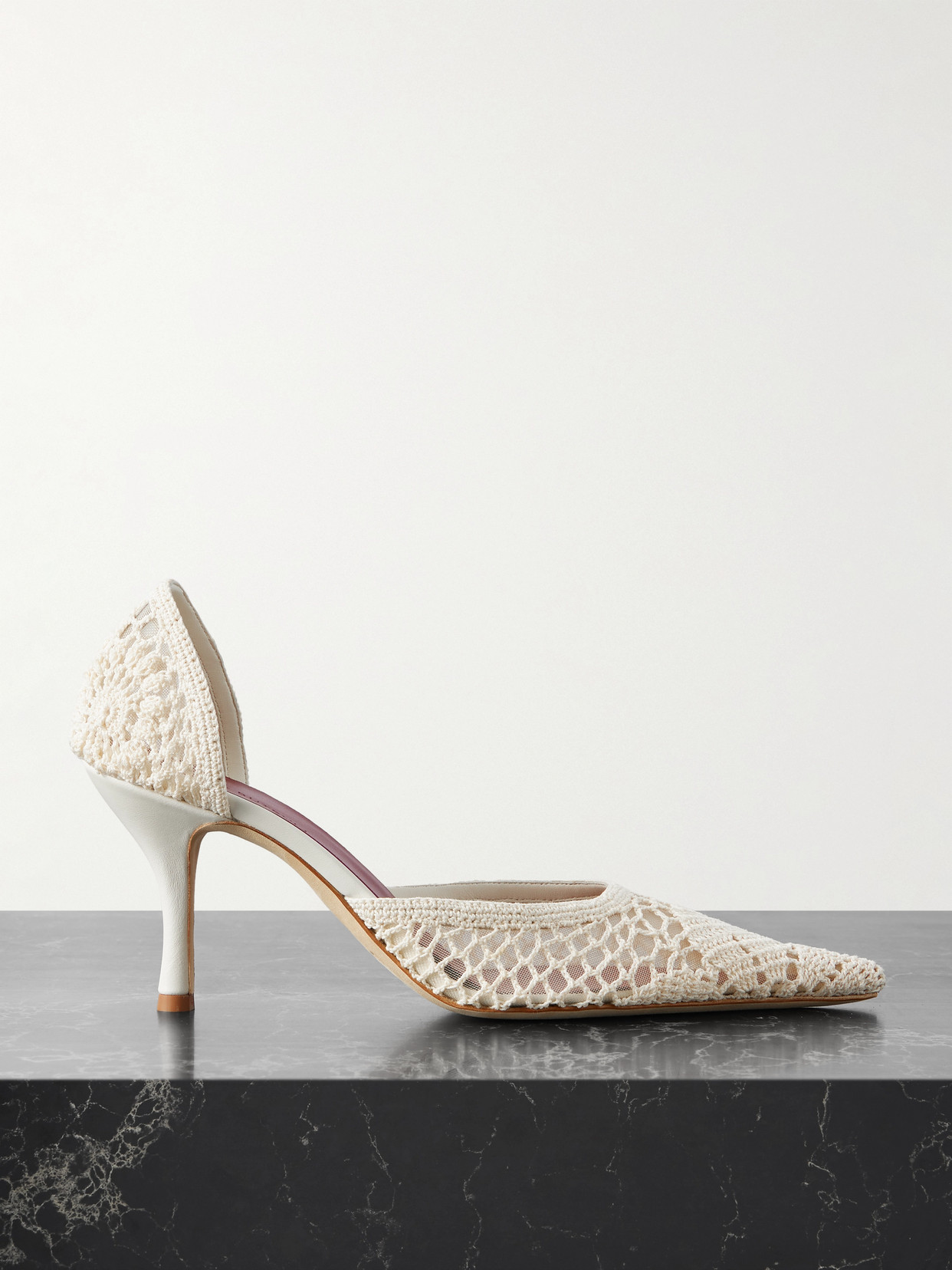 Magda Butrym Leather-trimmed Crocheted Mesh Pumps In White
