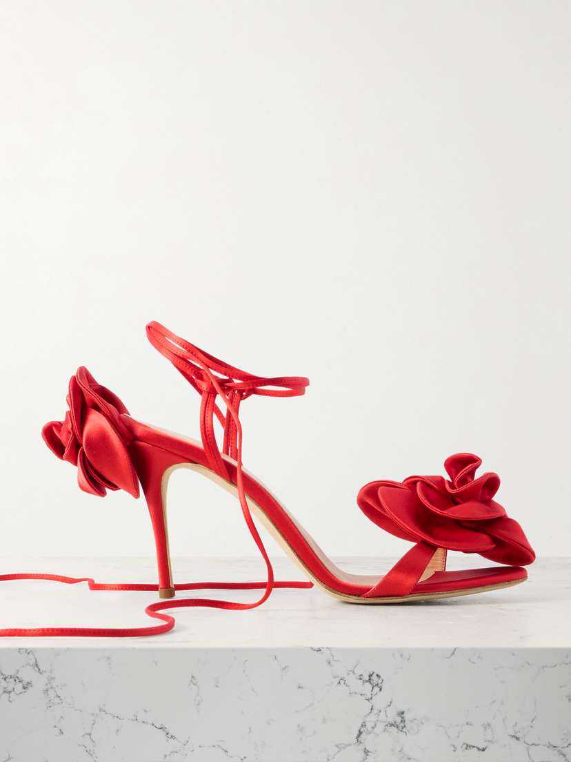 Magda Butrym Flower Appliquéd Satin Sandals