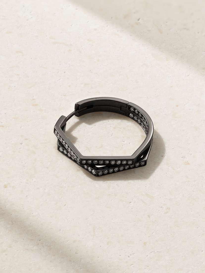 Repossi Antifer Medium 18-karat Blackened Gold Diamond Single Hoop Earring