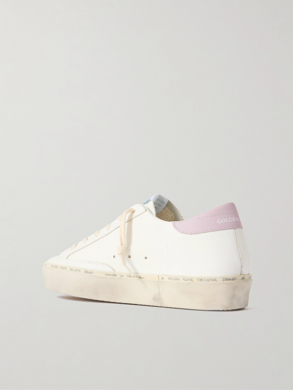 Golden Goose Hi Star Distressed Leather Sneakers In White