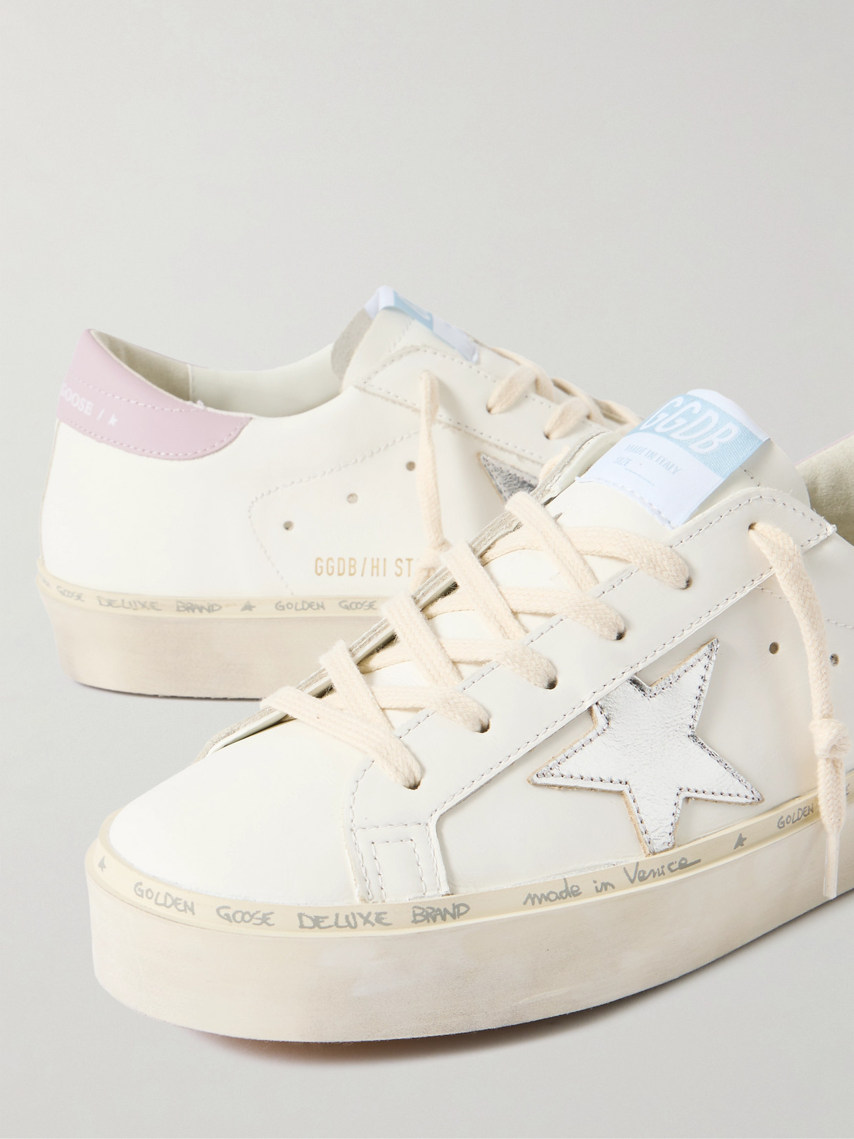 Golden Goose Hi Star Distressed Leather Sneakers In White