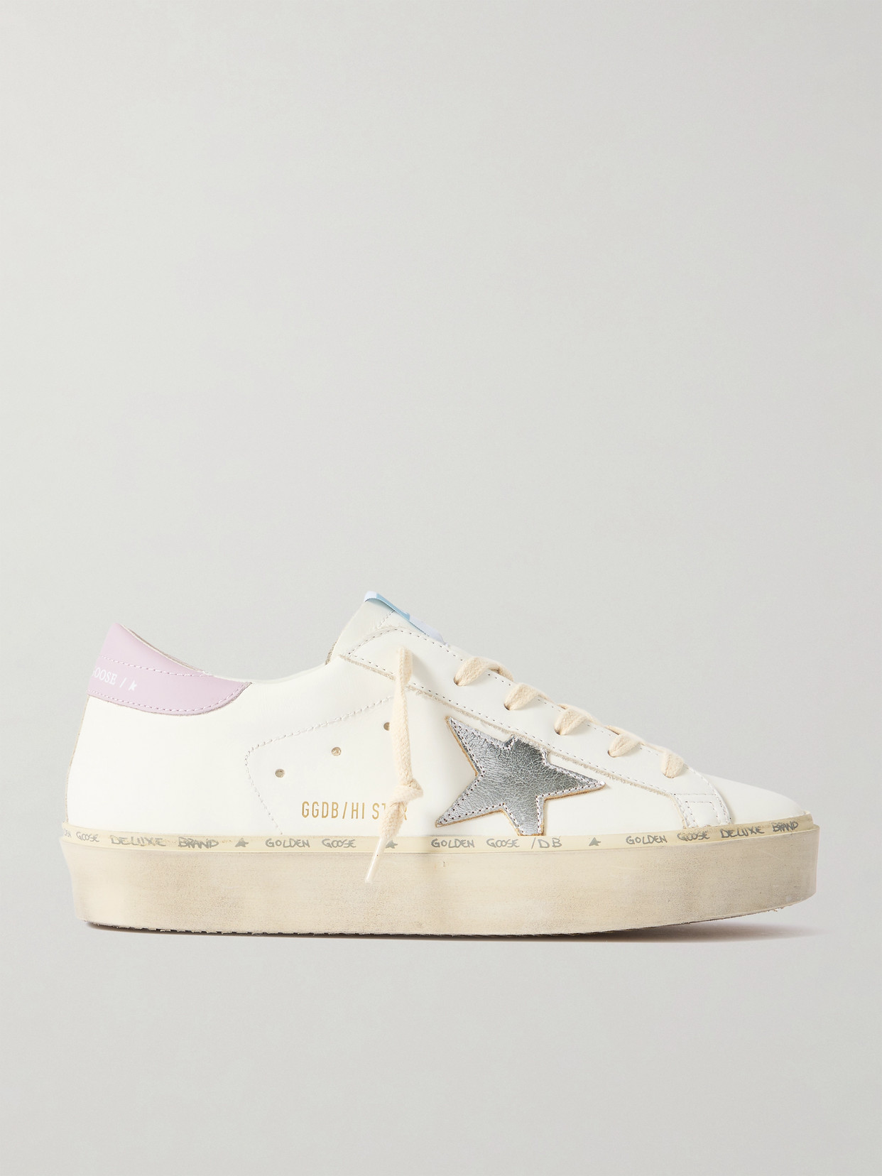 Golden Goose Hi Star Distressed Leather Sneakers In White