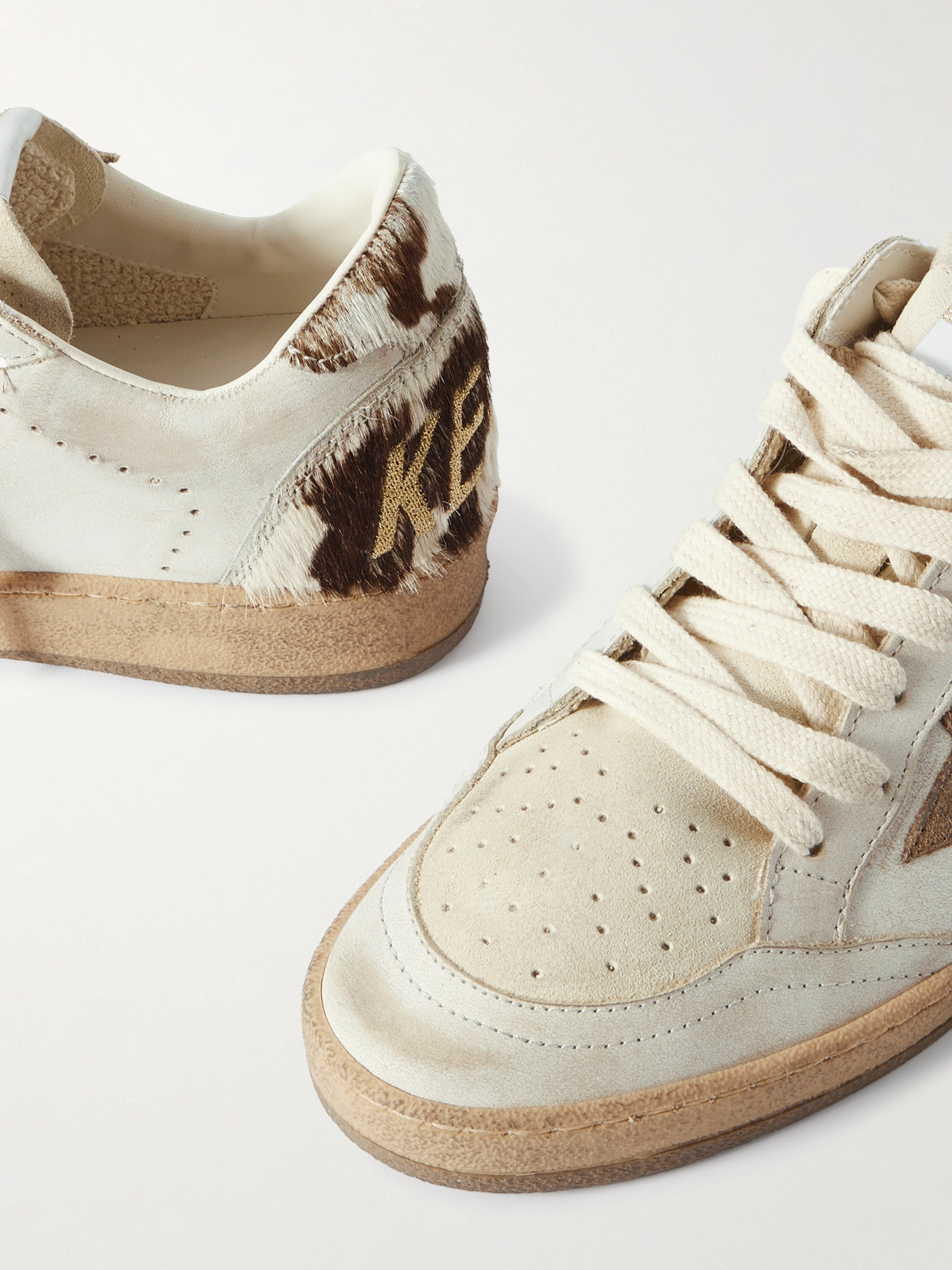 Golden Goose Ballstar Leather Upper And Toe Suede Star Horsy Cow Printed Heel And Spur Sneakers Multicolor In Neutral