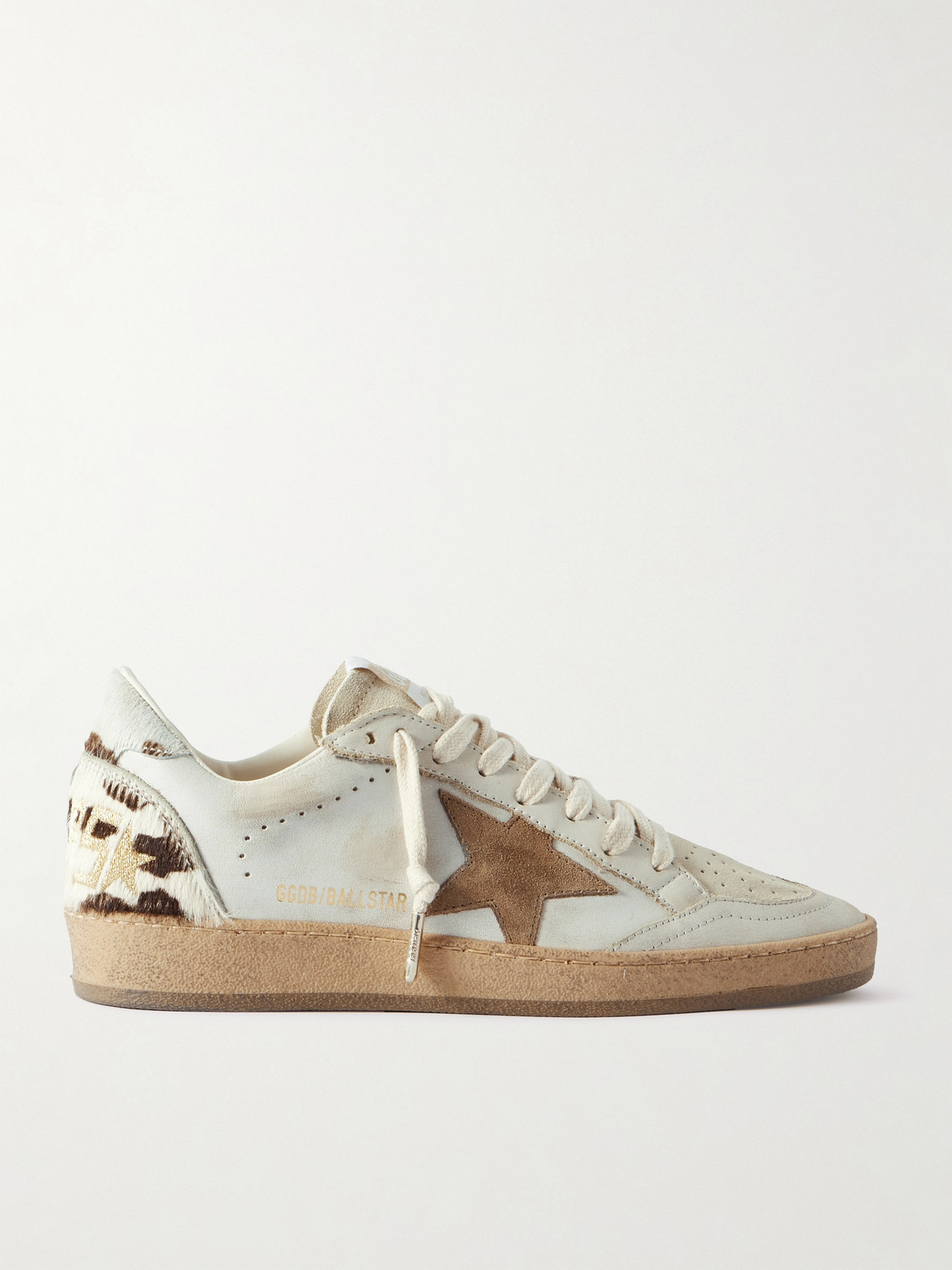 Golden Goose Ball Star Calf Hair And Suede-trimmed Distressed Leather Sneakers In White