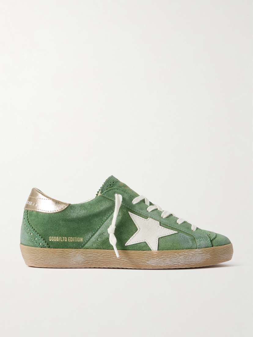 Golden Goose Super-star Distressed Suede And Metallic Leather Sneakers