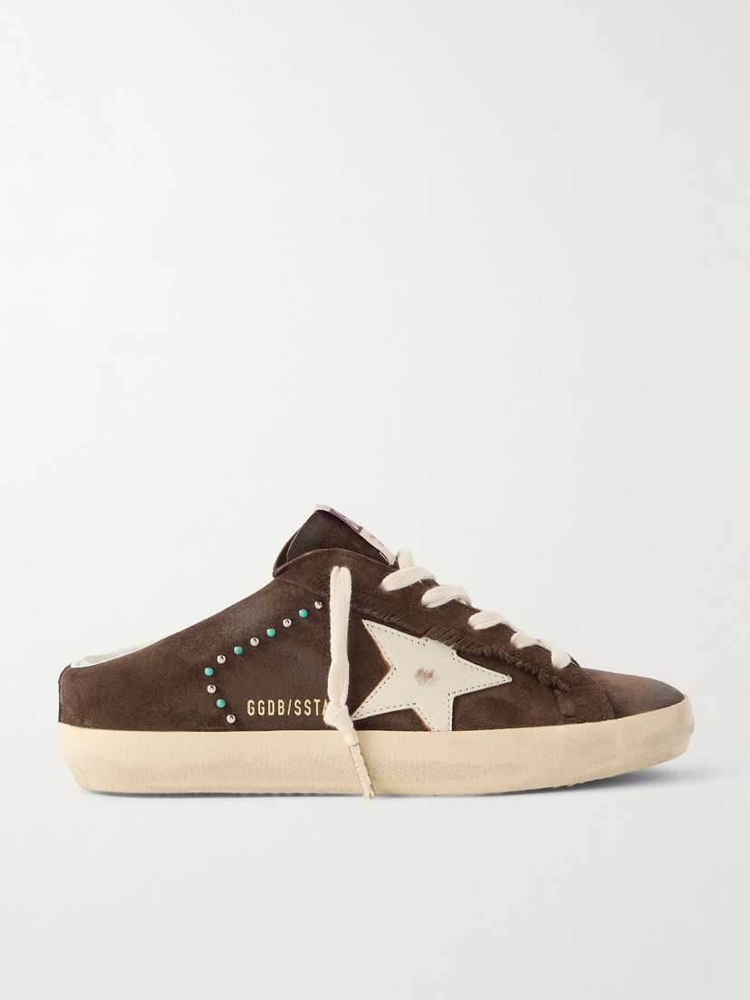 Golden Goose Super-star Sabot Distressed Leather-trimmed Studded Suede Slip-on Sneakers