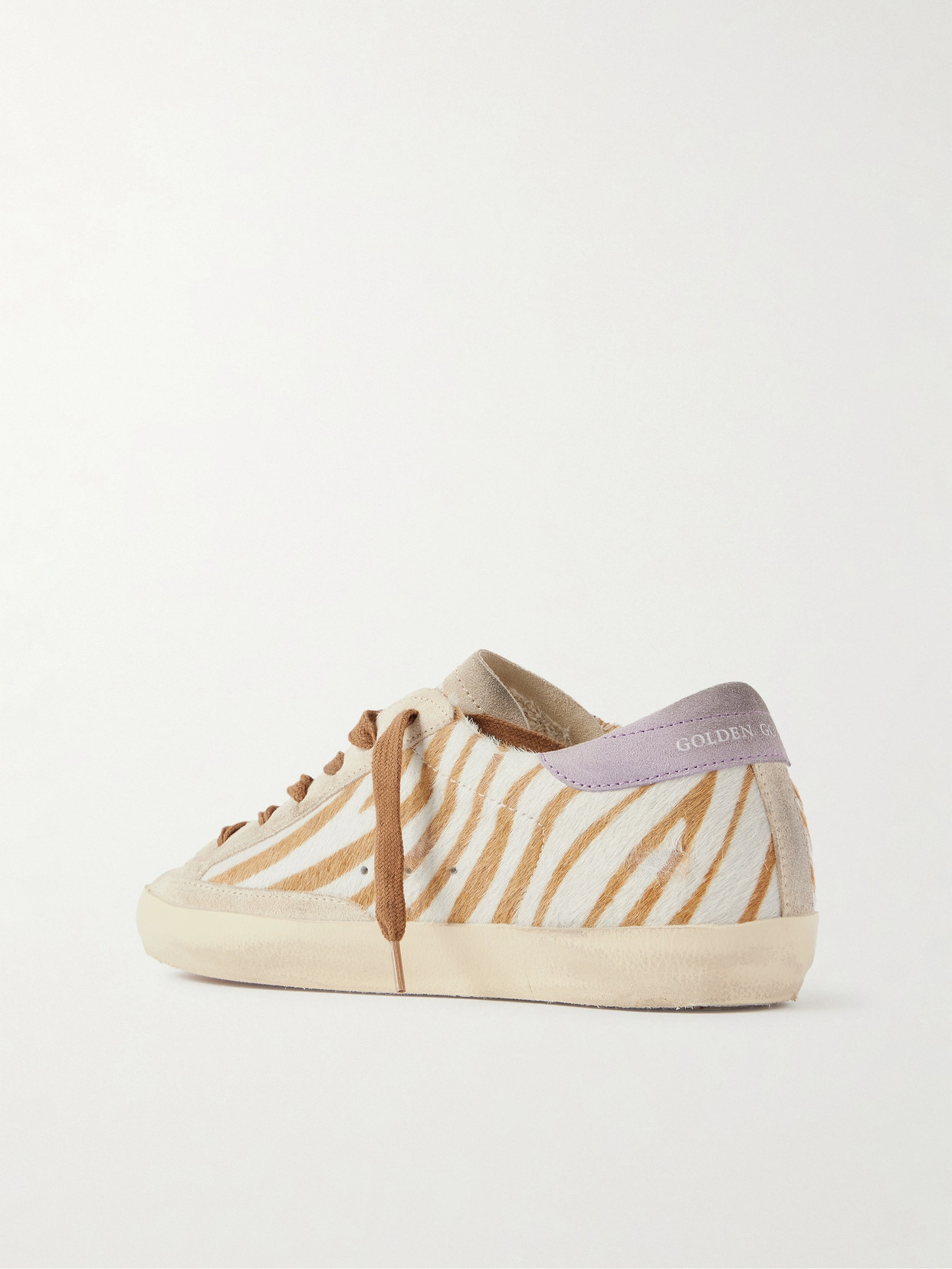 Shop Golden Goose Super-star Distressed Metallic Leather And Suede-trimmed Zebra-print Calf Hair Sneakers