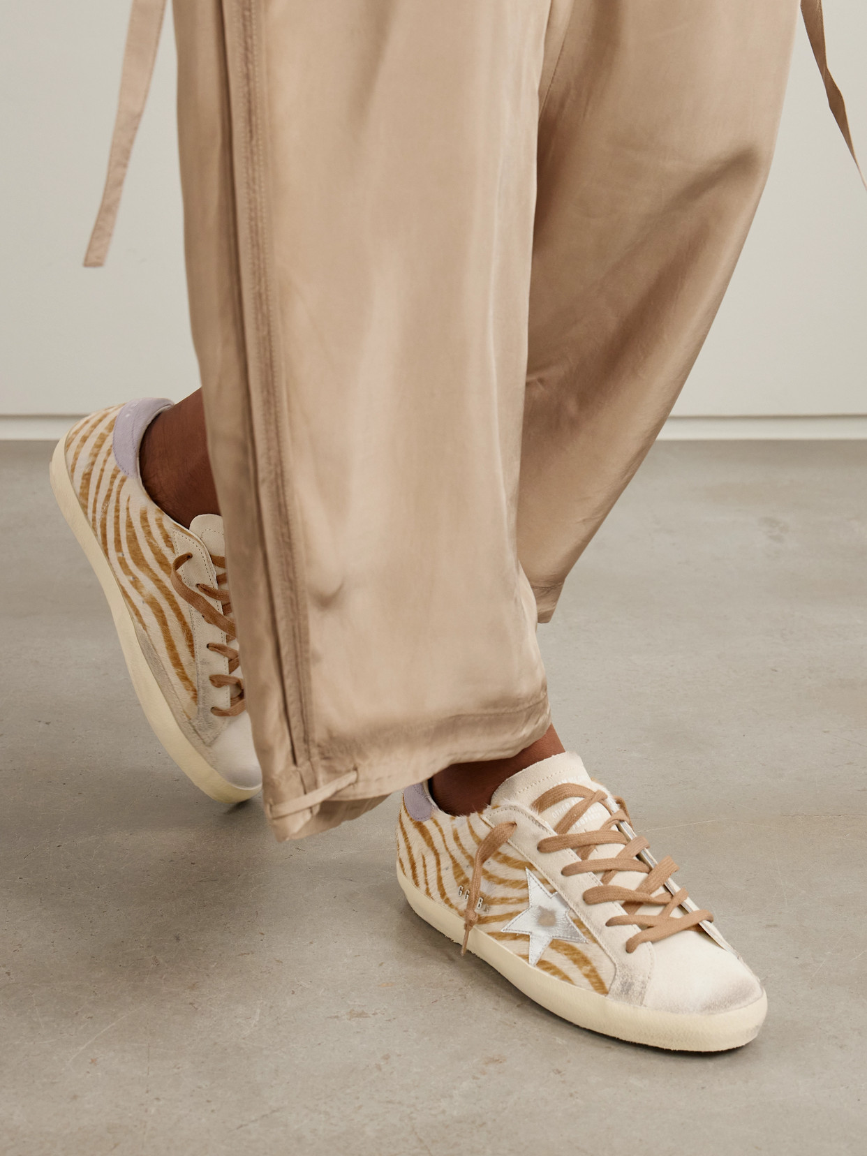 Shop Golden Goose Super-star Distressed Metallic Leather And Suede-trimmed Zebra-print Calf Hair Sneakers