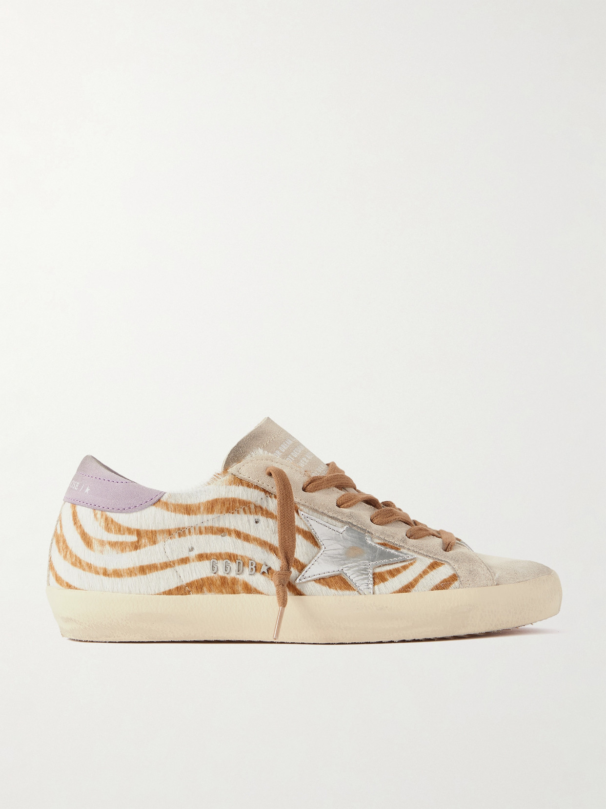 Golden Goose Super-star Distressed Metallic Leather And Suede-trimmed Zebra-print Calf Hair Sneakers