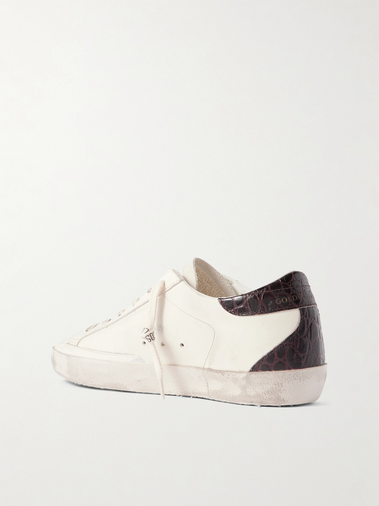 Golden Goose Super-star Distressed Metallic And Croc-effect Leather Sneakers In White
