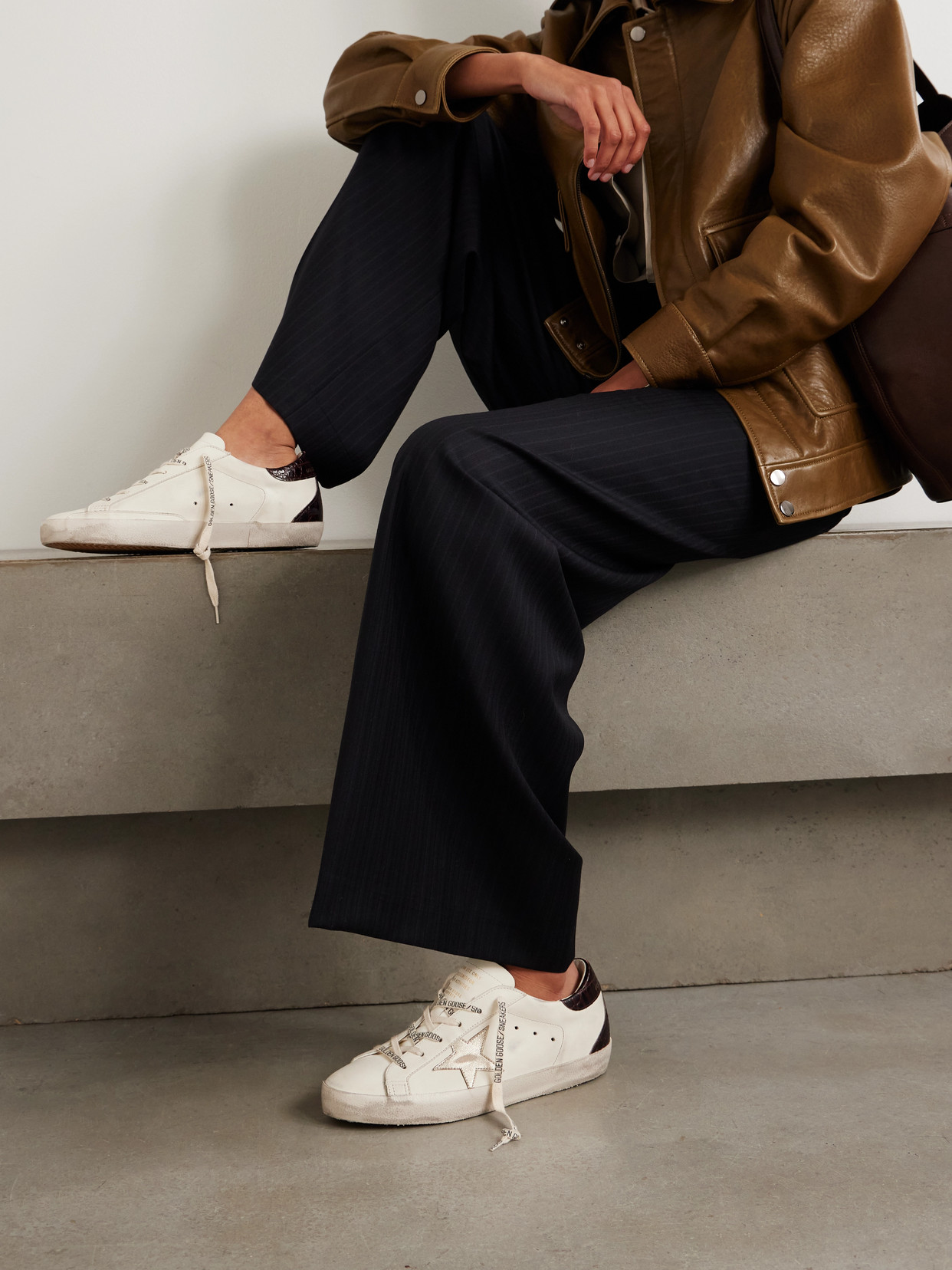 Golden Goose Super-star Distressed Metallic And Croc-effect Leather Sneakers In White
