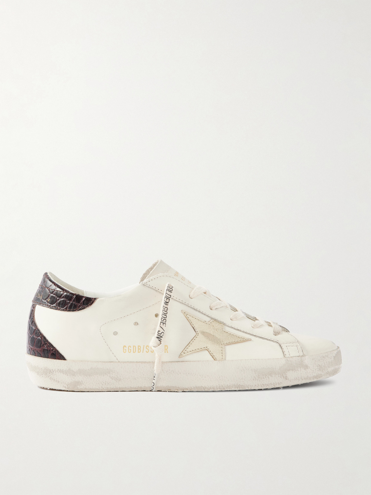 Golden Goose Super-star Distressed Metallic And Croc-effect Leather Sneakers In White