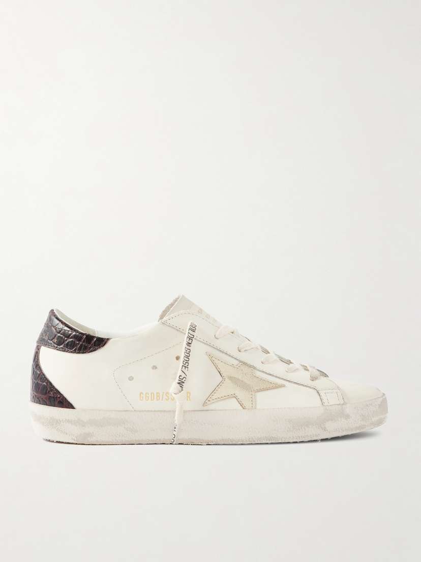 Golden Goose Super-star Distressed Metallic And Croc-effect Leather Sneakers