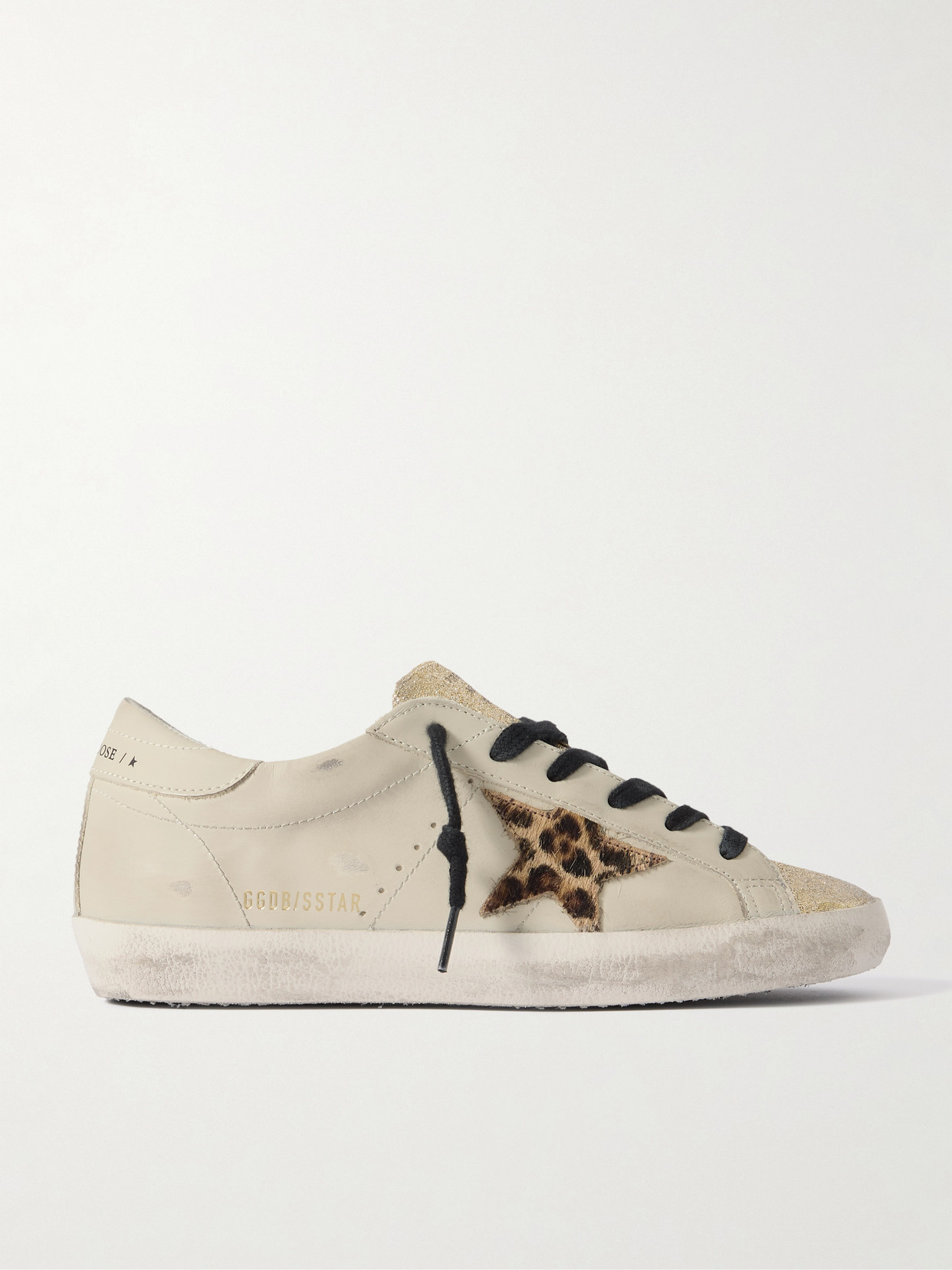 Golden Goose Super-star Distressed Glittered Leather And Calf Hair Sneakers In White