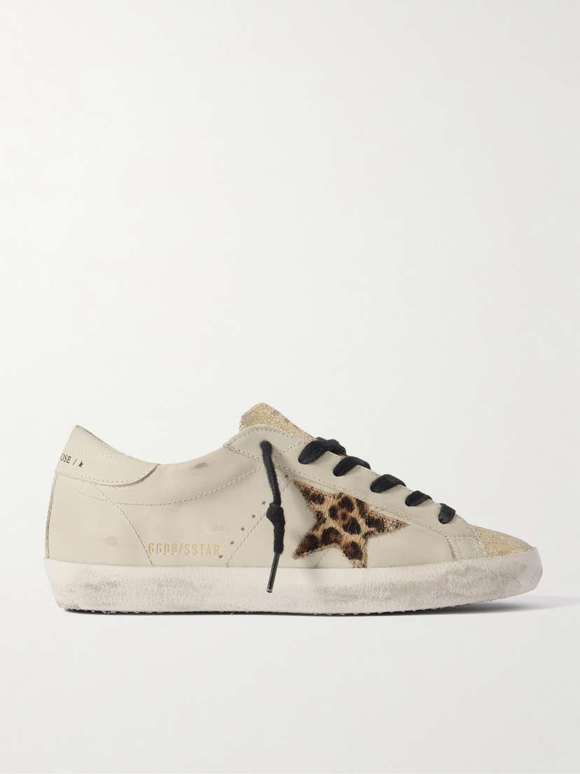Golden Goose Super-star Distressed Glittered Leather And Calf Hair Sneakers