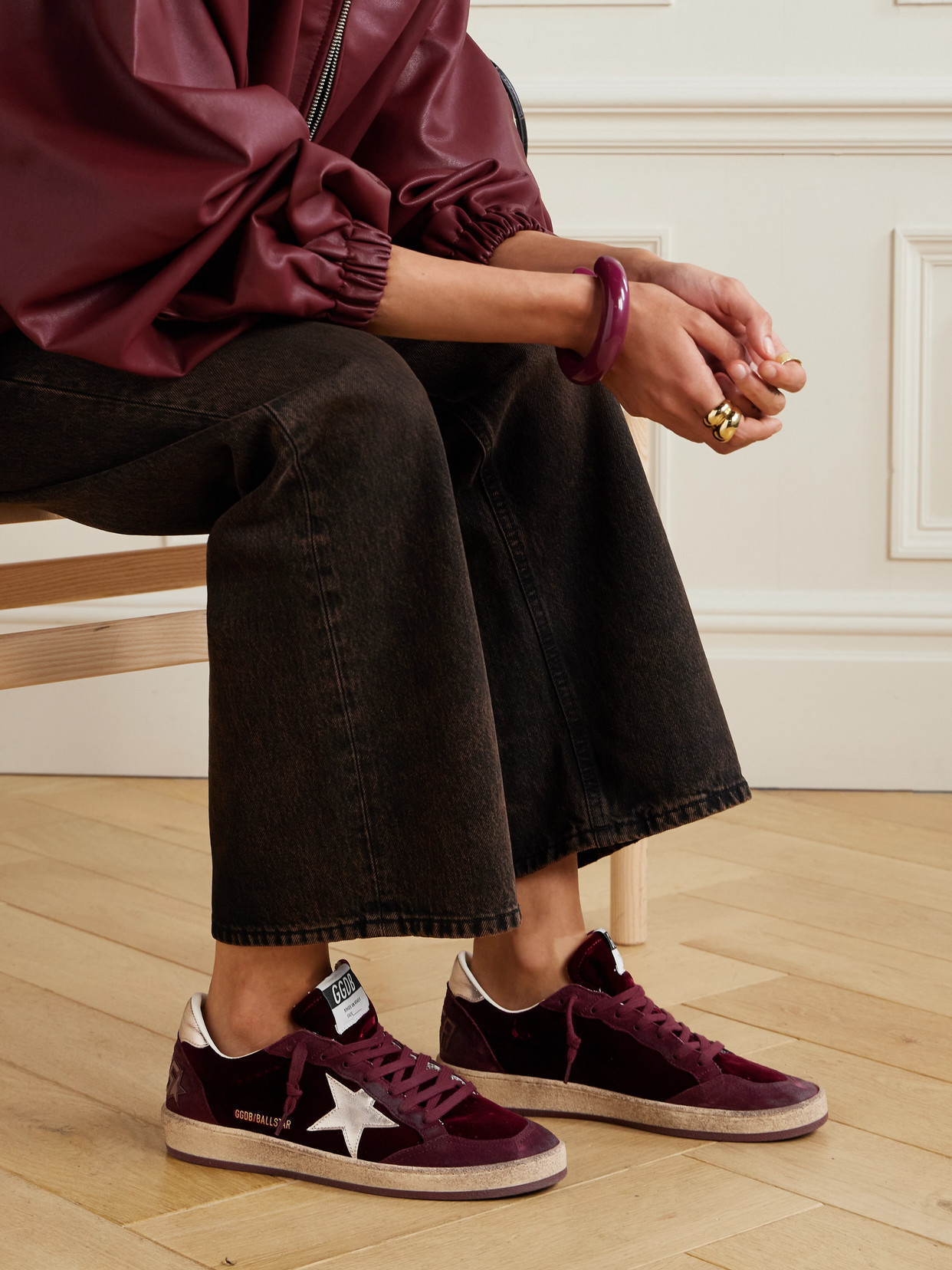 Golden Goose Velvet Upper Suede Star And Heel In Burgundy
