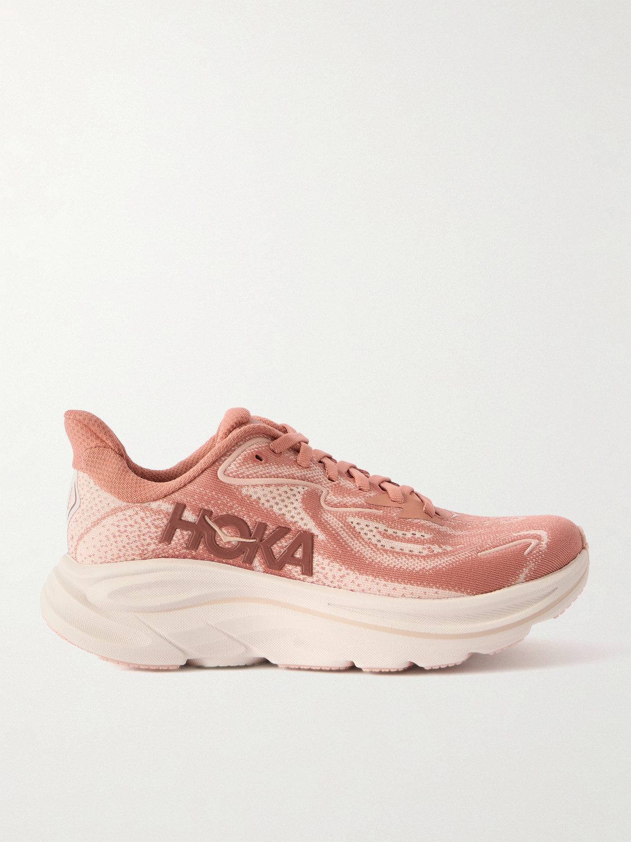 Hoka Clifton 10 Rubber-trimmed Jacquard-mesh Sneakers In Pink